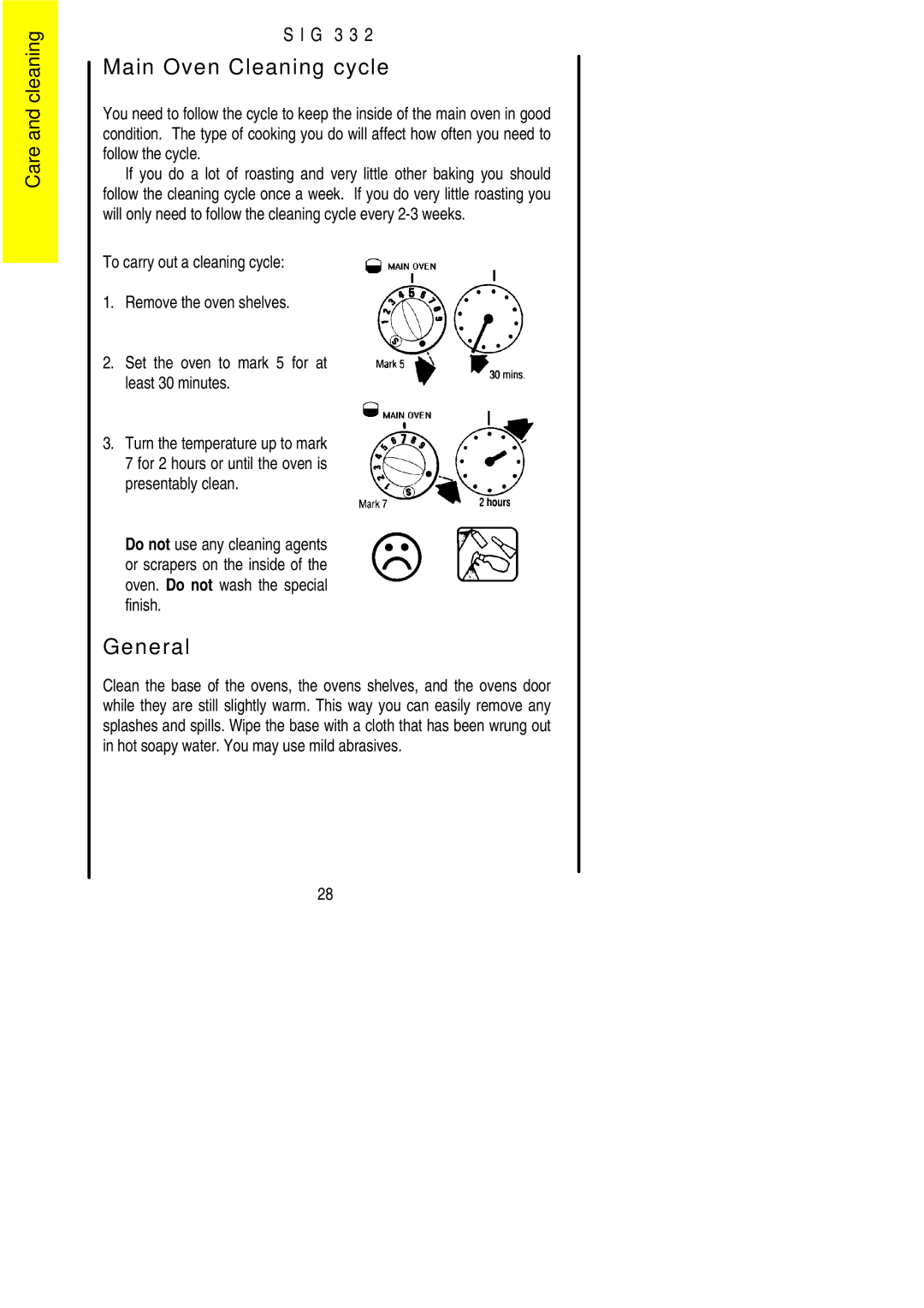 Electrolux SIG 332 installation instructions Main Oven Cleaning cycle, General 