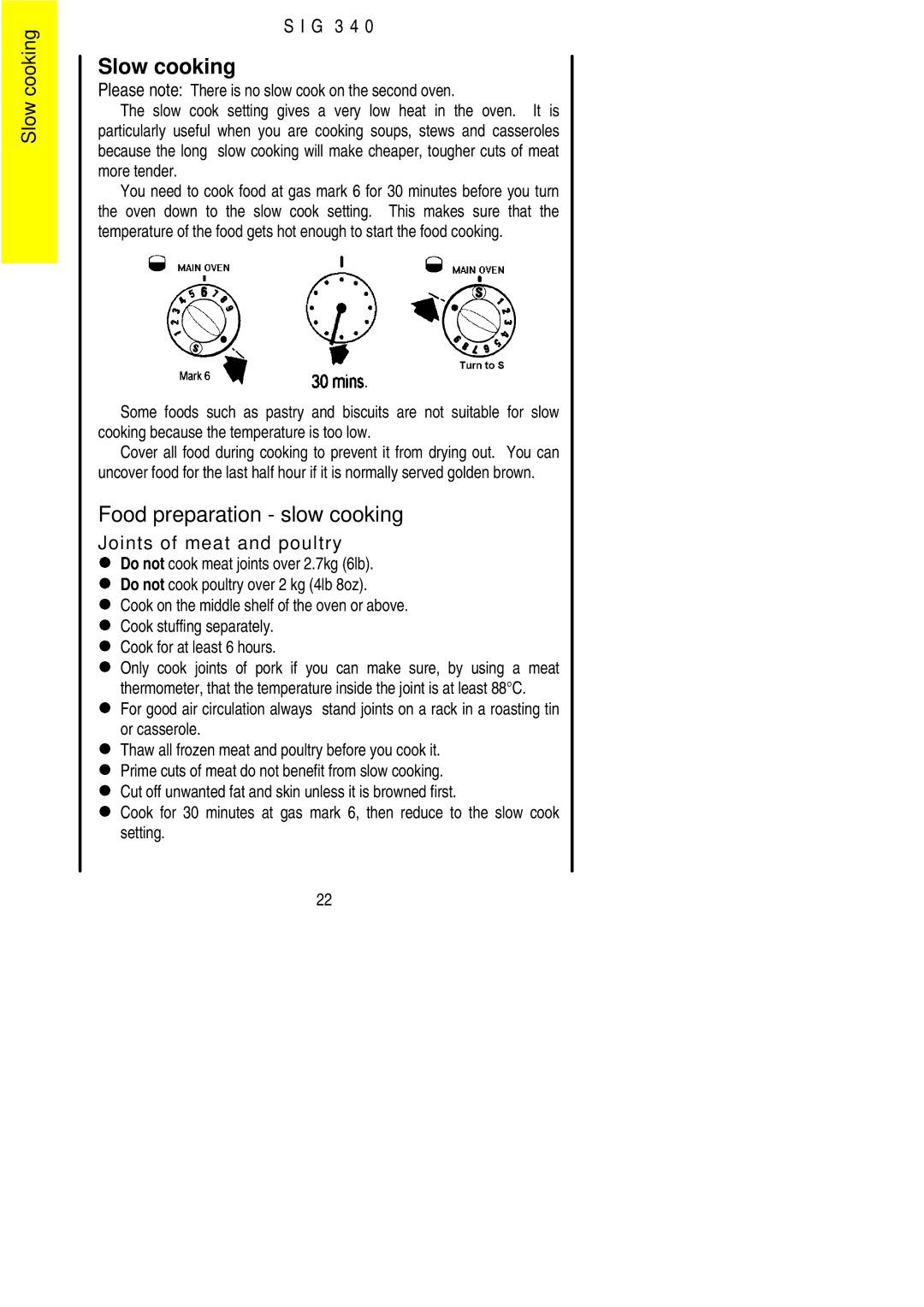 Electrolux SIG 340 installation instructions Slow cooking, Food preparation slow cooking 