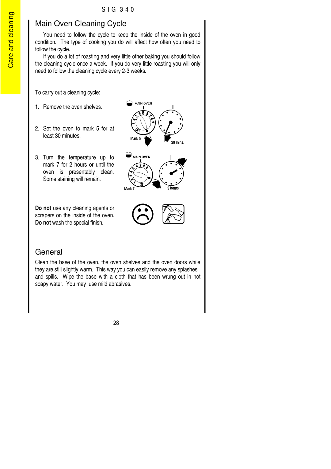 Electrolux SIG 340 installation instructions Main Oven Cleaning Cycle, General 