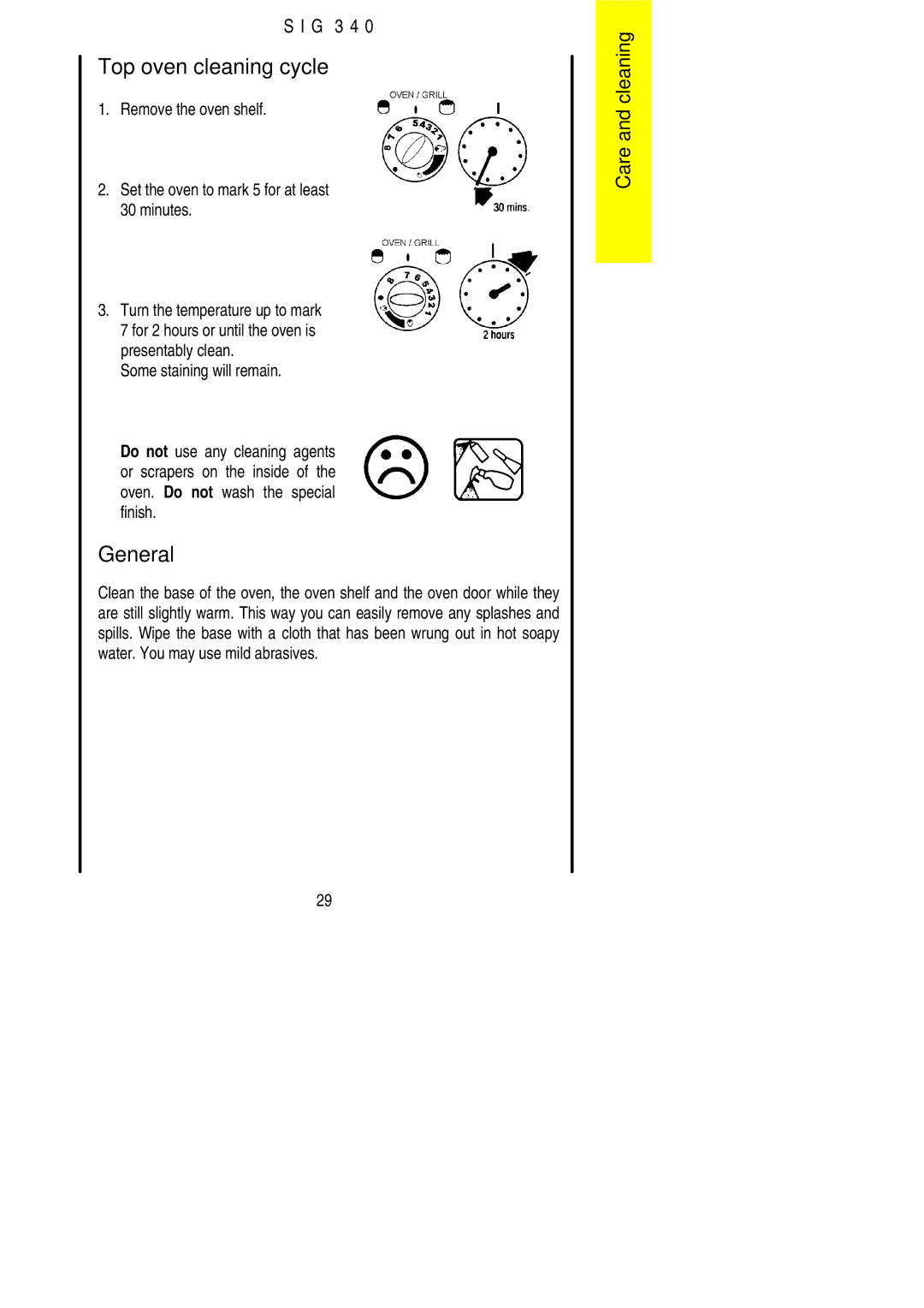 Electrolux SIG 340 installation instructions Top oven cleaning cycle 