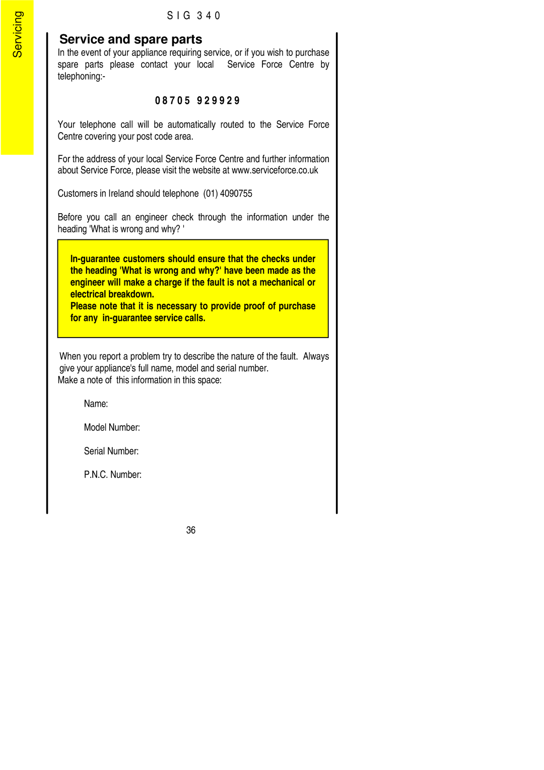 Electrolux SIG 340 installation instructions Service and spare parts, 7 0 5 9 2 9 9 2 