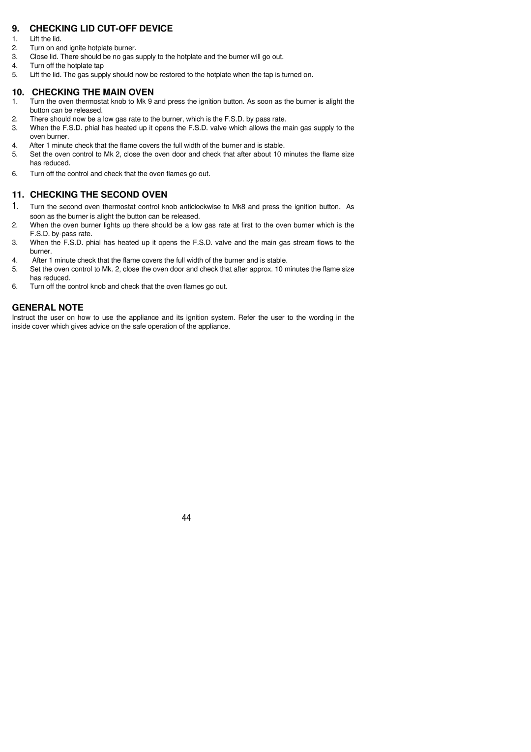 Electrolux SIG 340 Checking LID CUT-OFF Device, Checking the Main Oven, Checking the Second Oven, General Note 