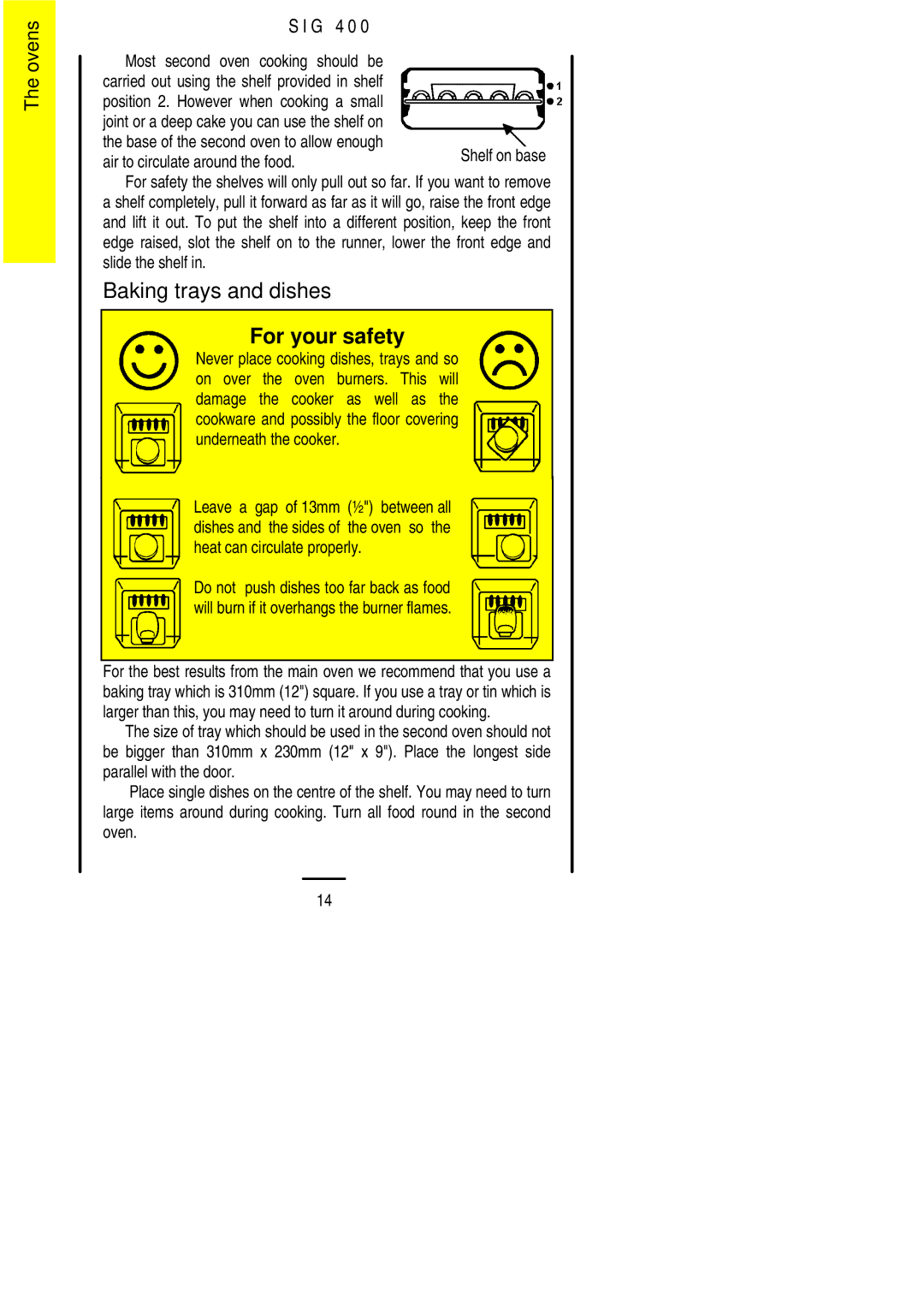 Electrolux SIG 400 installation instructions Baking trays and dishes, For your safety 