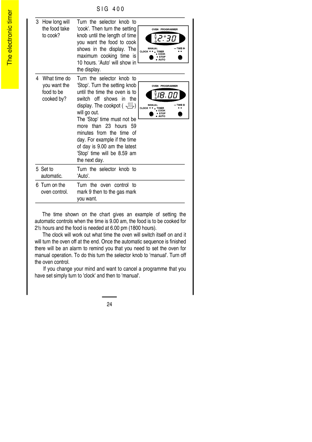 Electrolux SIG 400 How long will Turn the selector knob to Food take, To cook?, Food to be, Cooked by? Switch off shows 