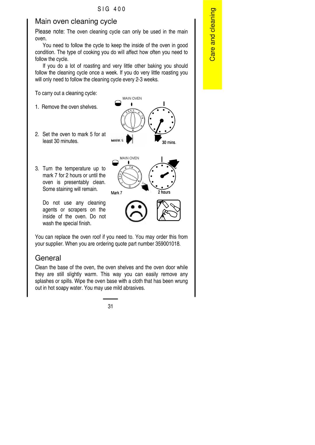 Electrolux SIG 400 installation instructions Main oven cleaning cycle, General 