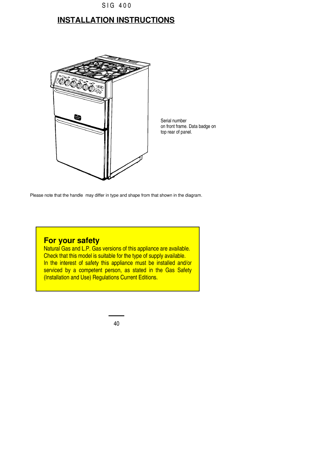 Electrolux SIG 400 installation instructions Installation Instructions 