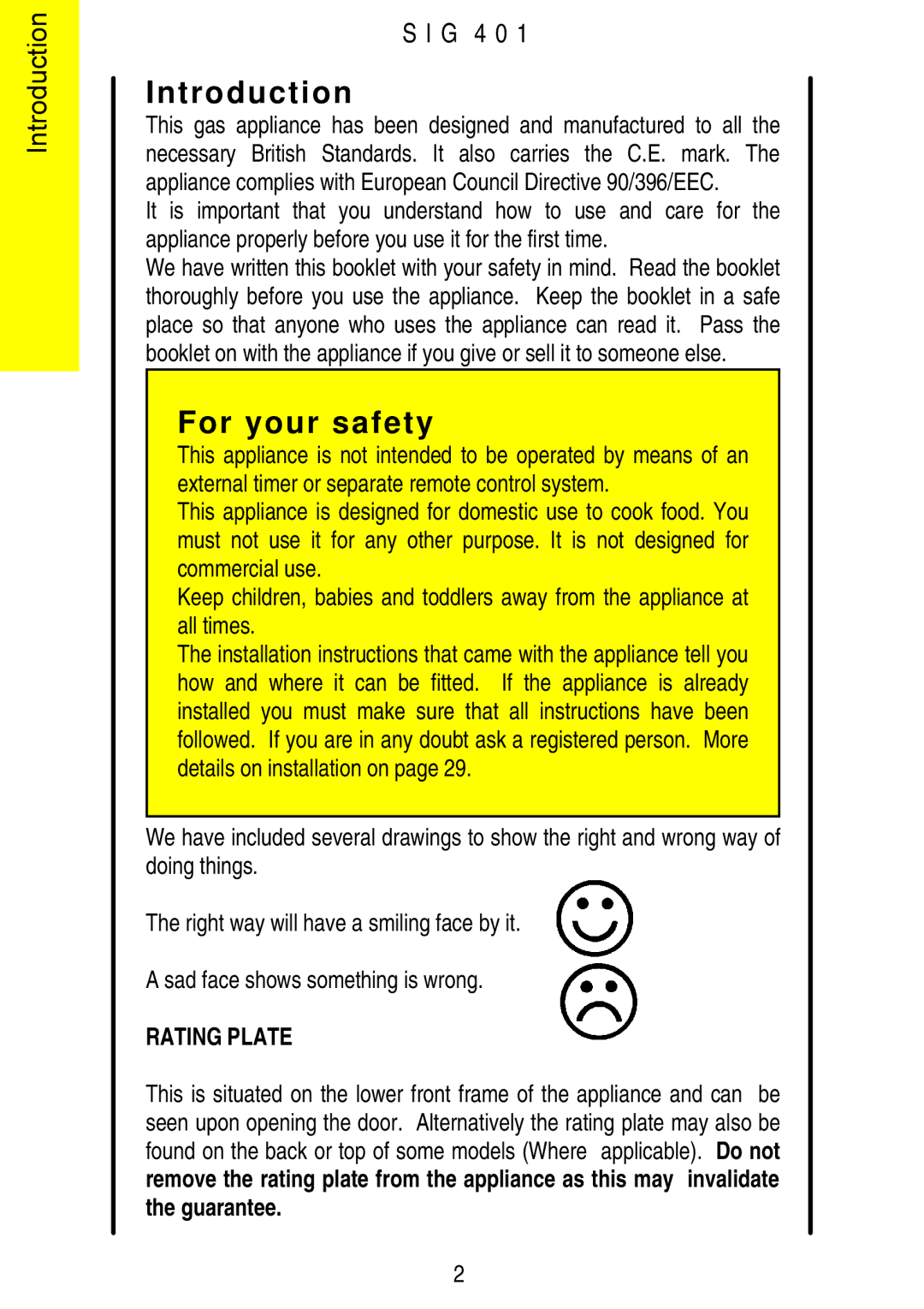 Electrolux SIG 401 installation instructions Introduction, For your safety 