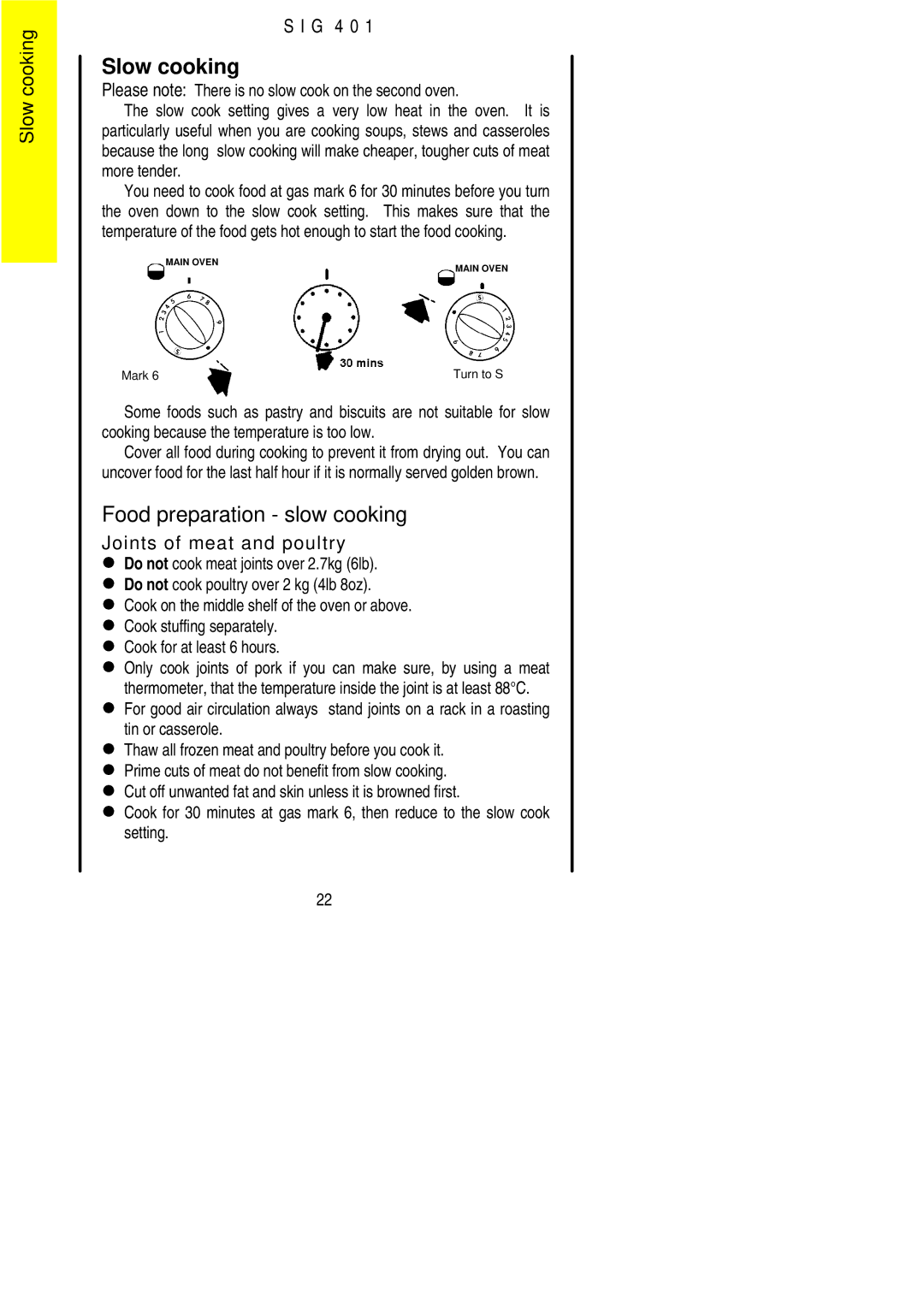 Electrolux SIG 401 installation instructions Slow cooking, Food preparation slow cooking 