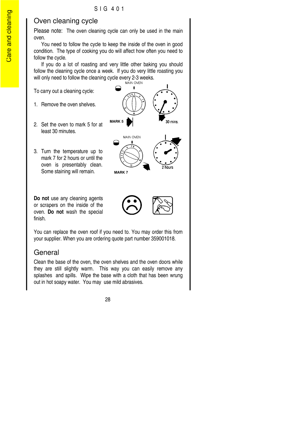 Electrolux SIG 401 installation instructions Oven cleaning cycle, General 