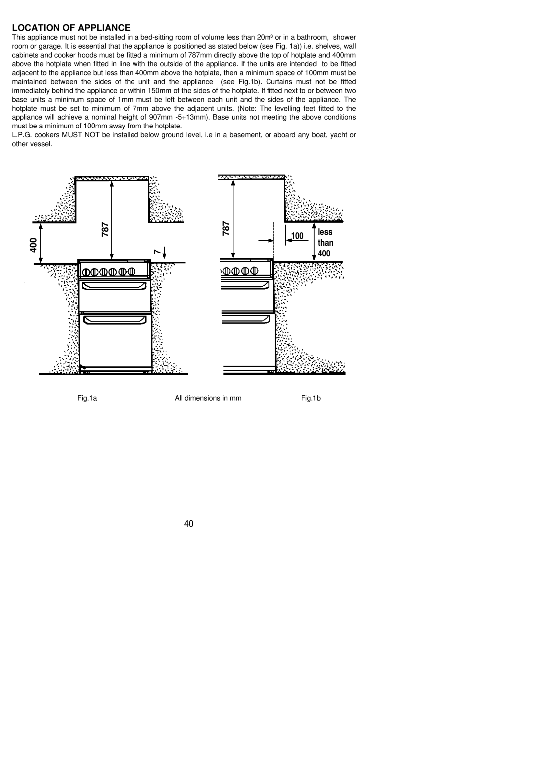 Electrolux SIG 401 installation instructions Location of Appliance 