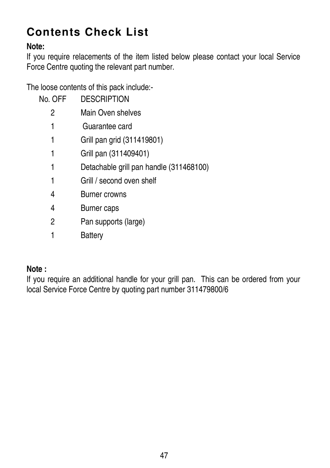 Electrolux SIG 401 installation instructions Contents Check List 