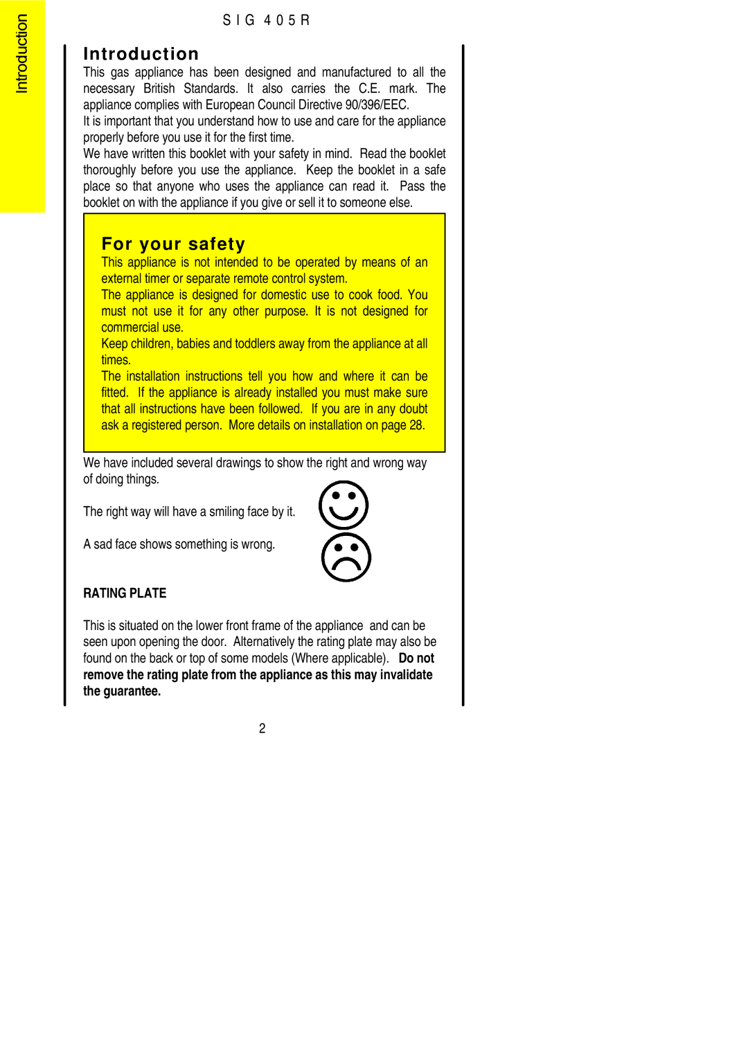 Electrolux SIG 405 R installation instructions Introduction, For your safety 