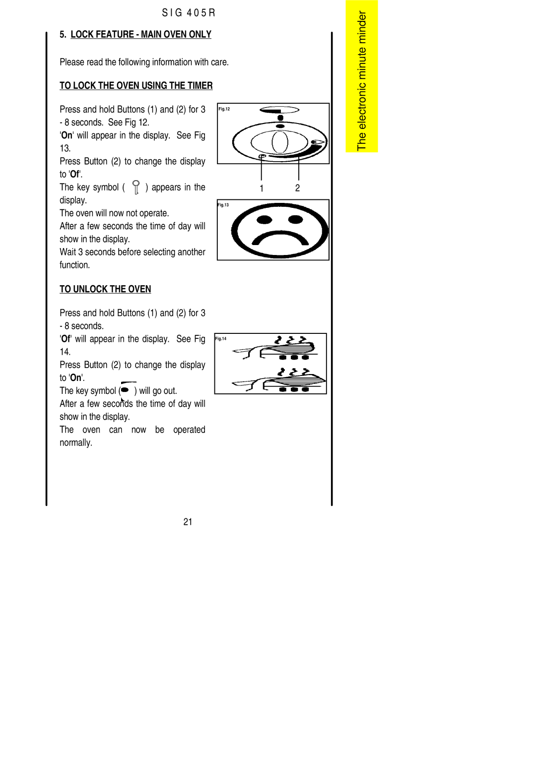 Electrolux SIG 405 R Please read the following information with care, Press and hold Buttons 1 and 2 for 3 8 seconds 