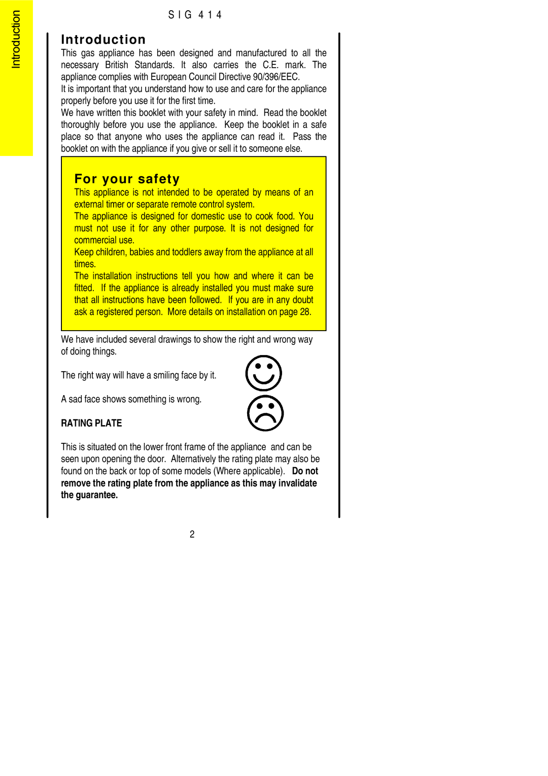 Electrolux SIG 414 installation instructions Introduction, For your safety 