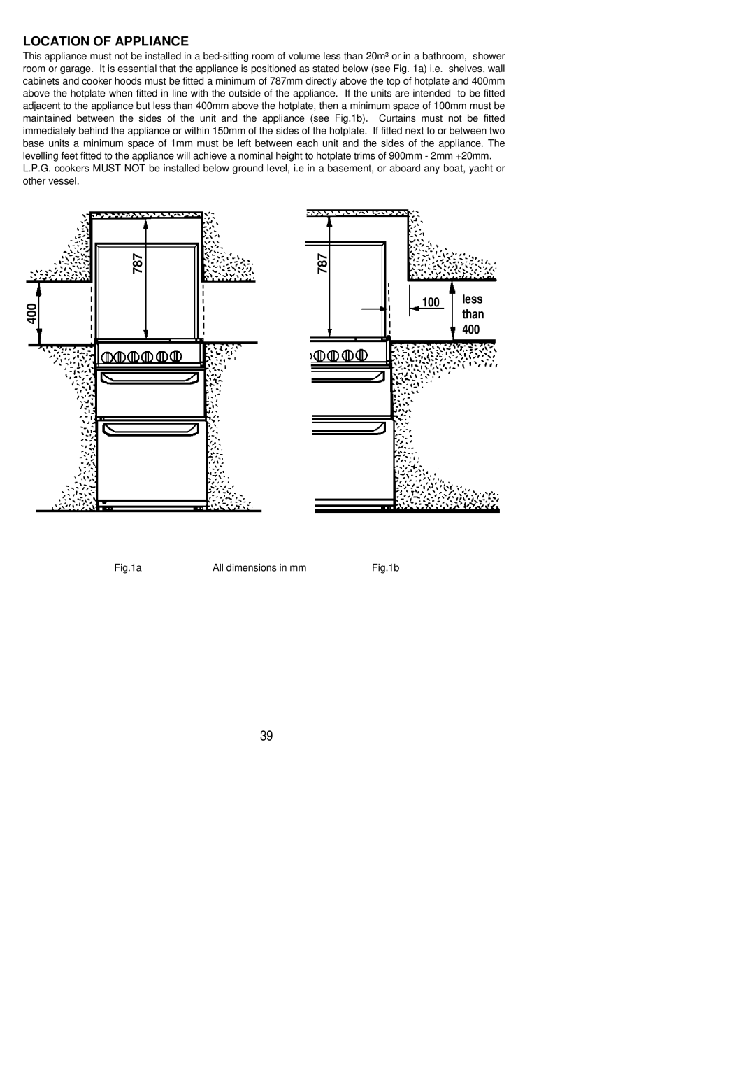 Electrolux SIG 414 installation instructions Location of Appliance 