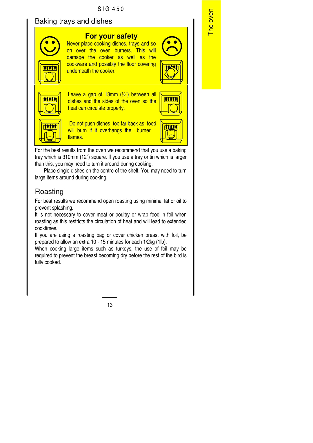 Electrolux SIG 450 installation instructions Baking trays and dishes, Roasting 