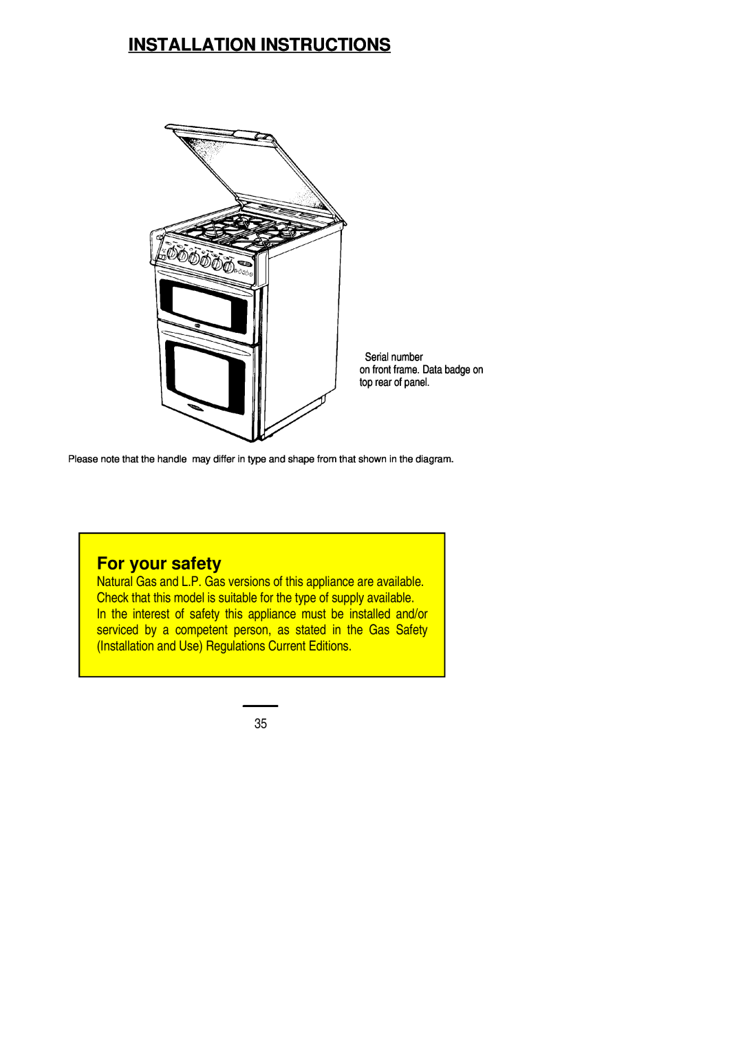 Electrolux SIG 450 installation instructions Installation Instructions, For your safety, Serial number 