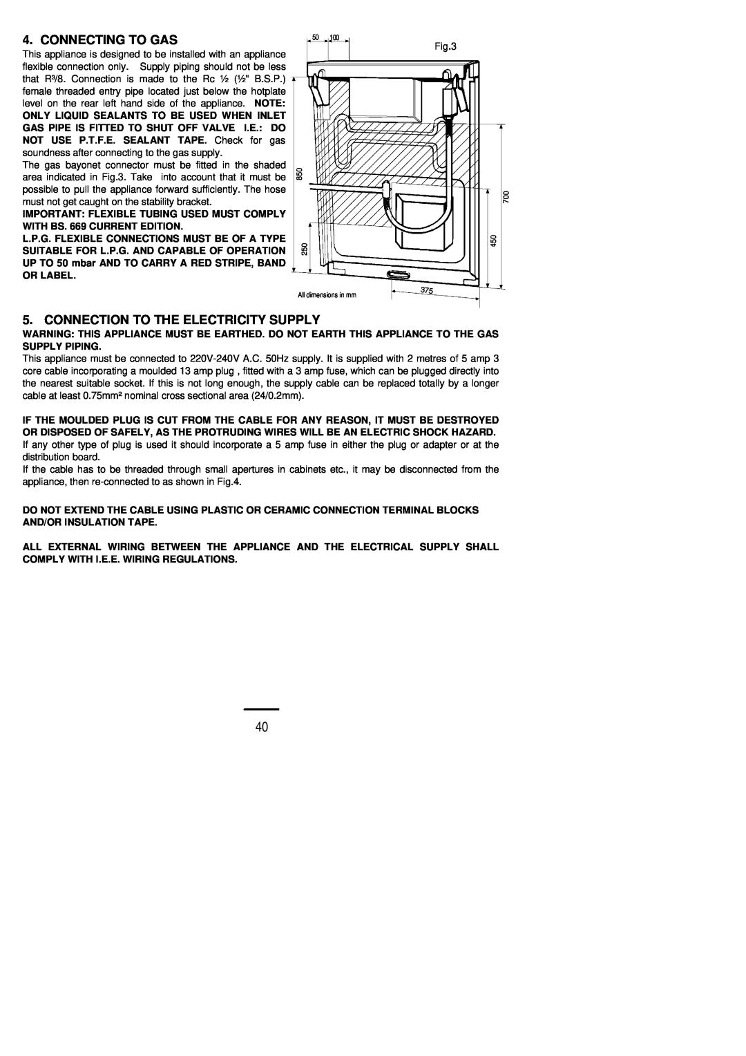 Electrolux SIG 450 installation instructions Connecting To Gas, Connection To The Electricity Supply 