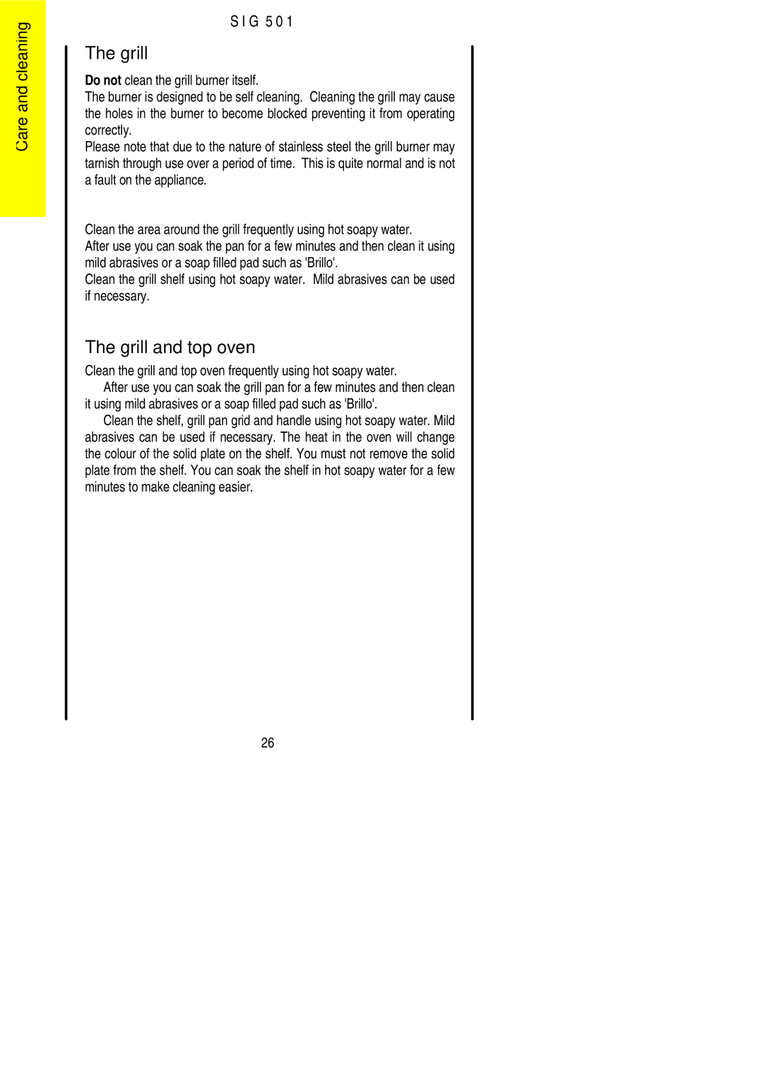 Electrolux SIG 501 installation instructions Grill and top oven 