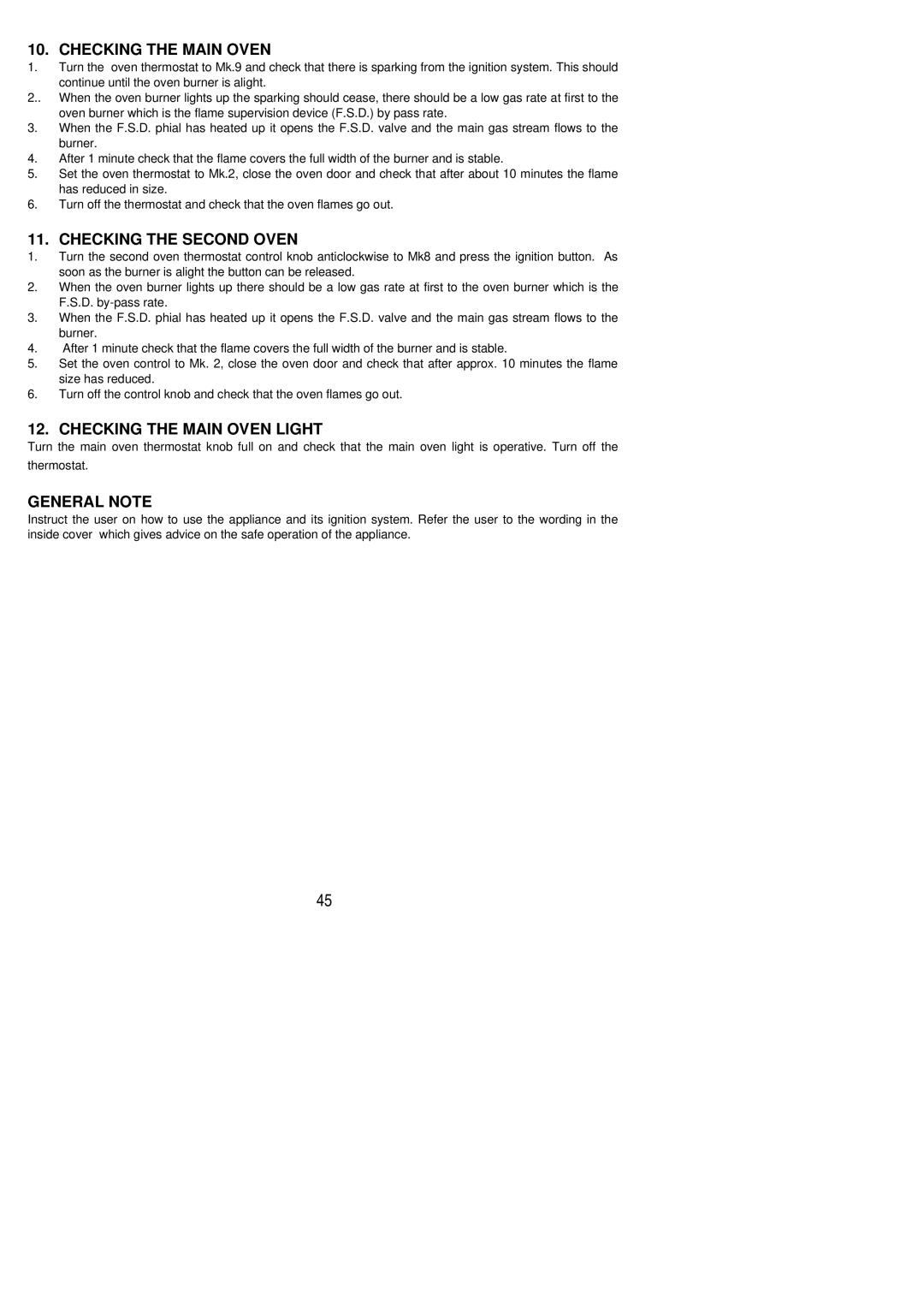 Electrolux SIG 501 installation instructions Checking the Second Oven, Checking the Main Oven Light, General Note 