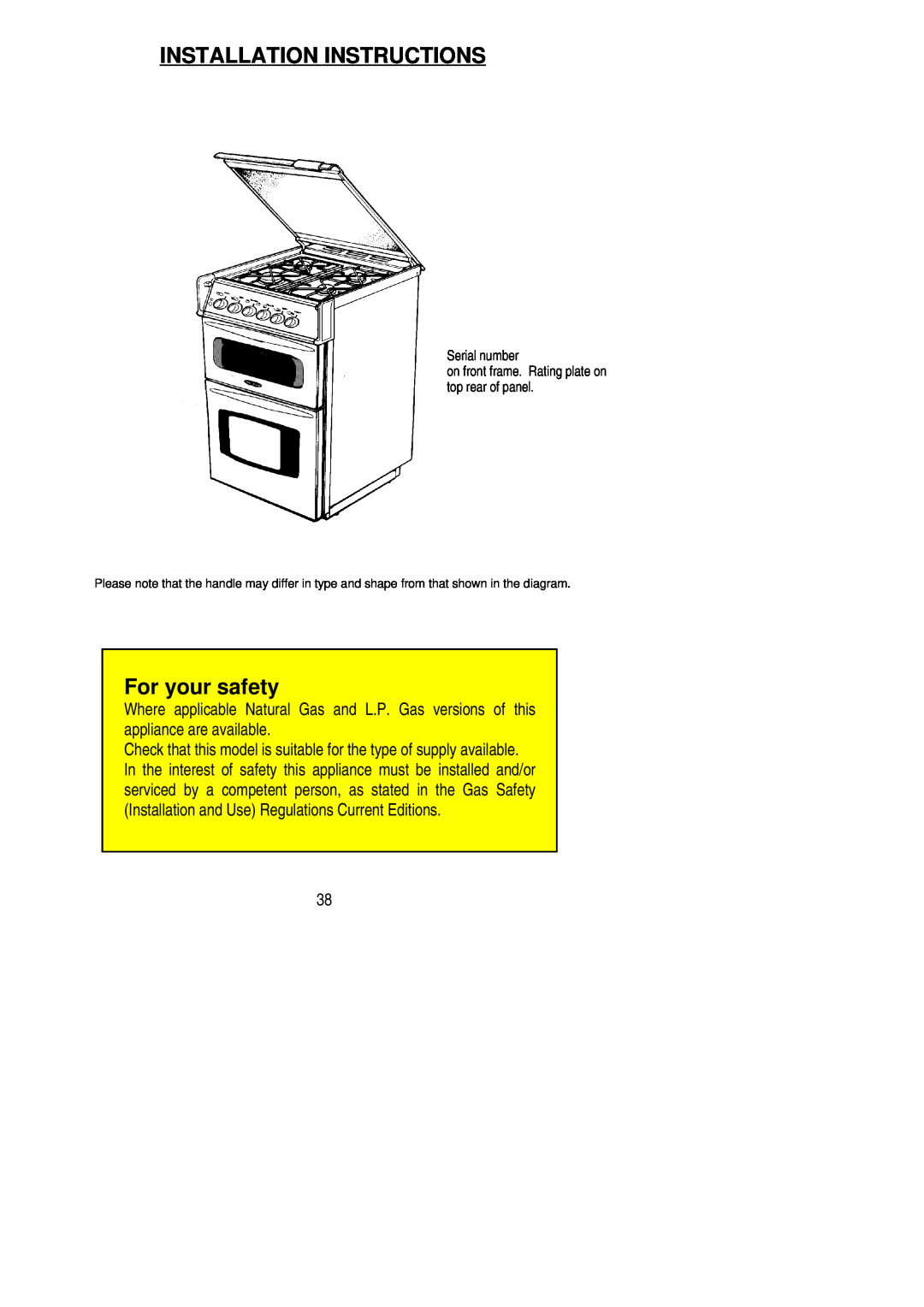 Electrolux SIG 501 installation instructions Installation Instructions, For your safety 