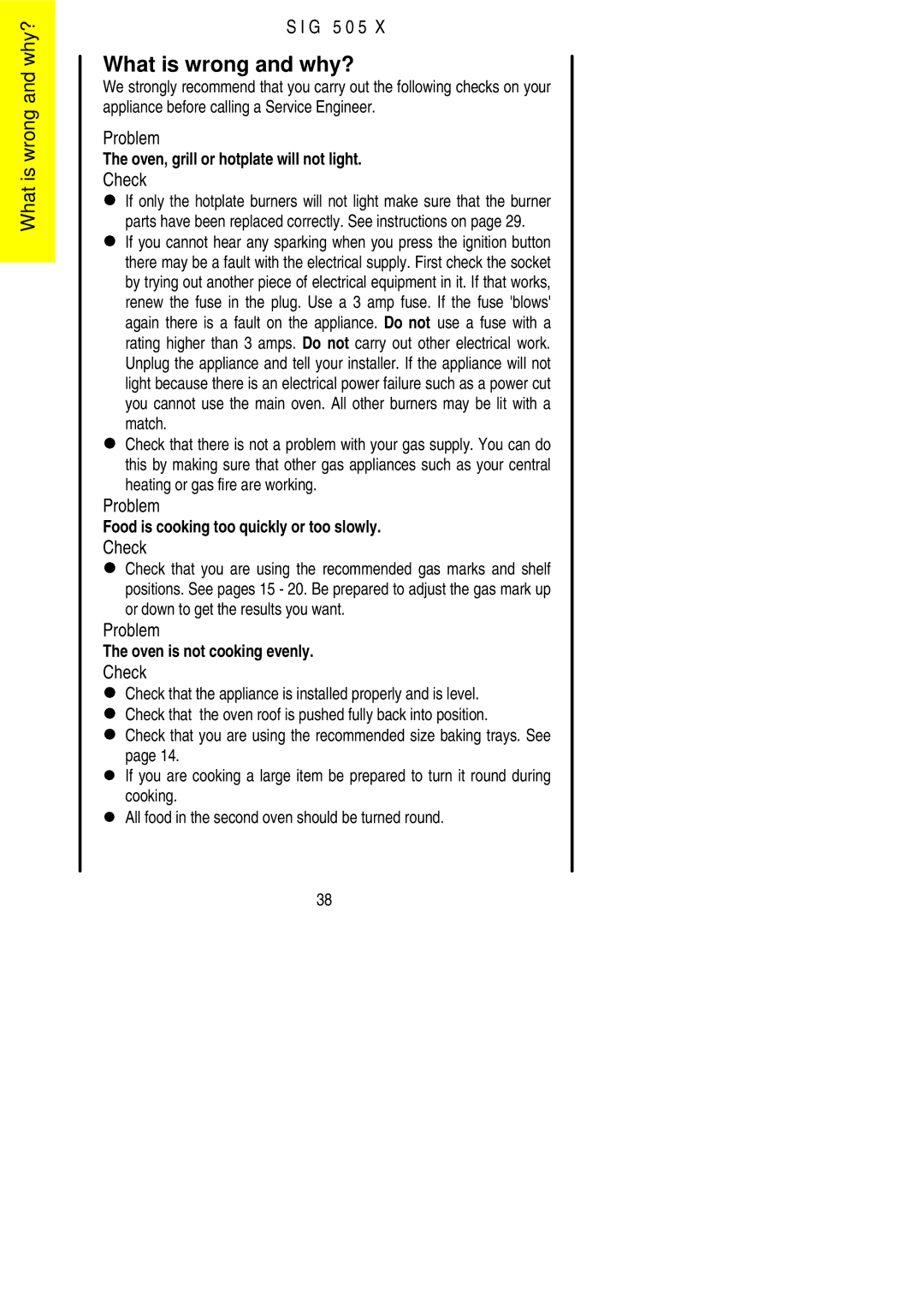 Electrolux SIG 505 X installation instructions What is wrong and why?, Check 