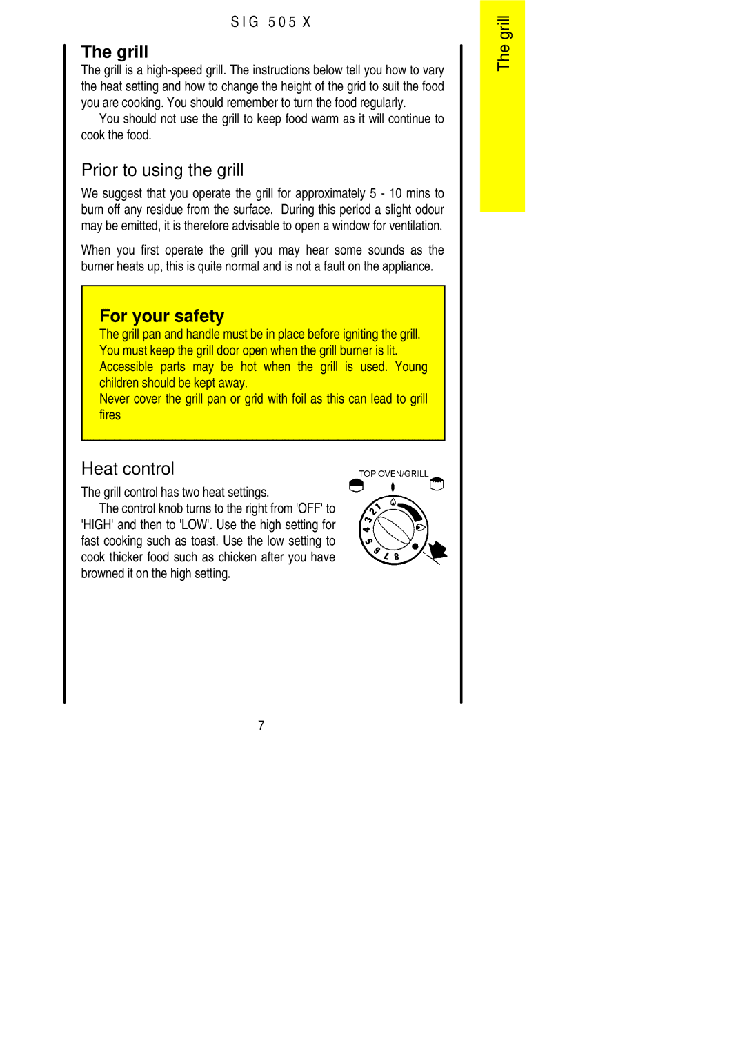 Electrolux SIG 505 X Prior to using the grill, Heat control, Grill control has two heat settings 