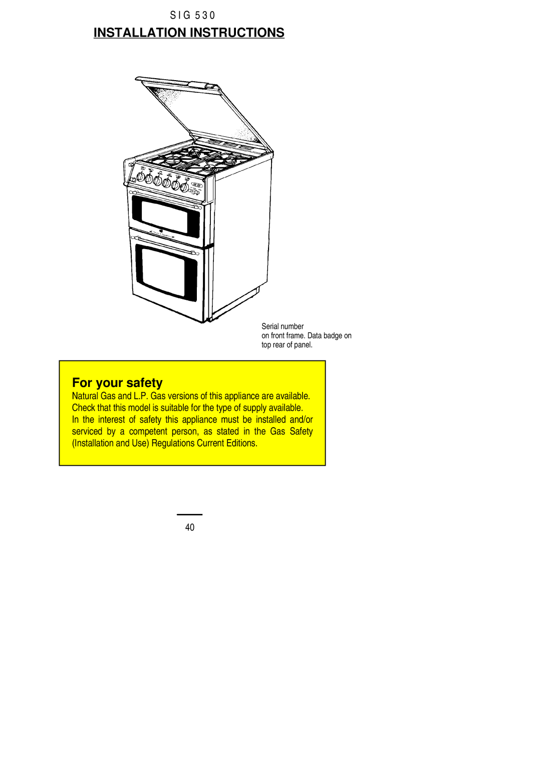 Electrolux SIG 530 installation instructions Installation Instructions 