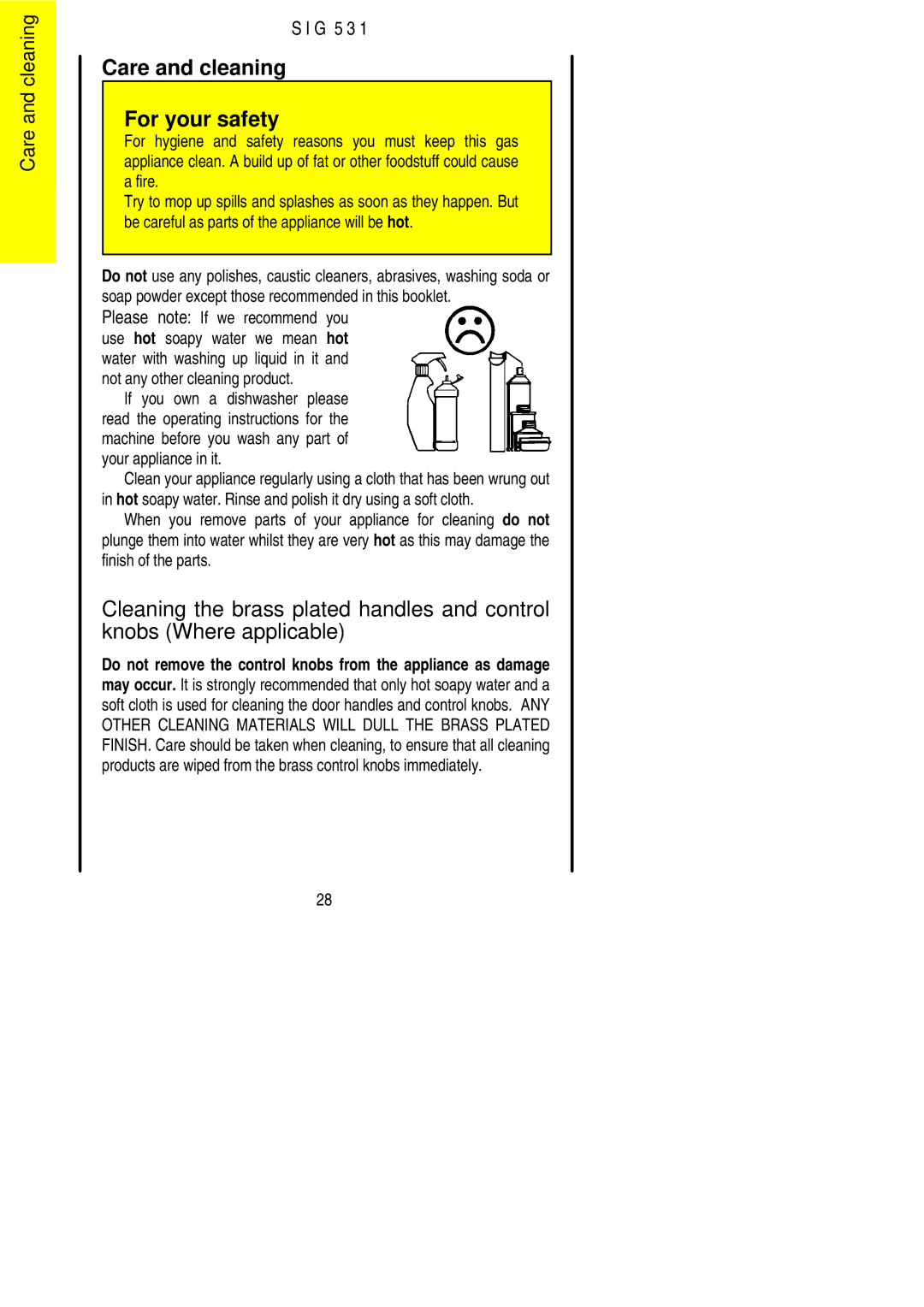 Electrolux SIG 531 installation instructions Care and cleaning For your safety 