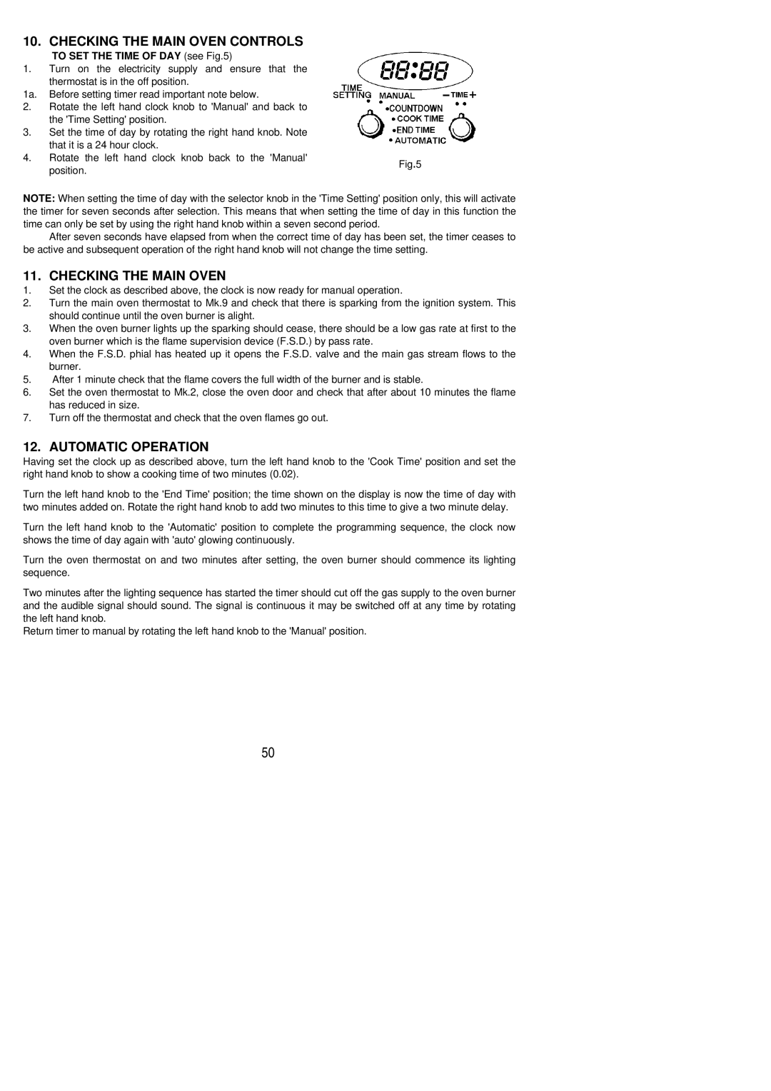 Electrolux SIG 531 installation instructions Checking the Main Oven Controls, Automatic Operation 