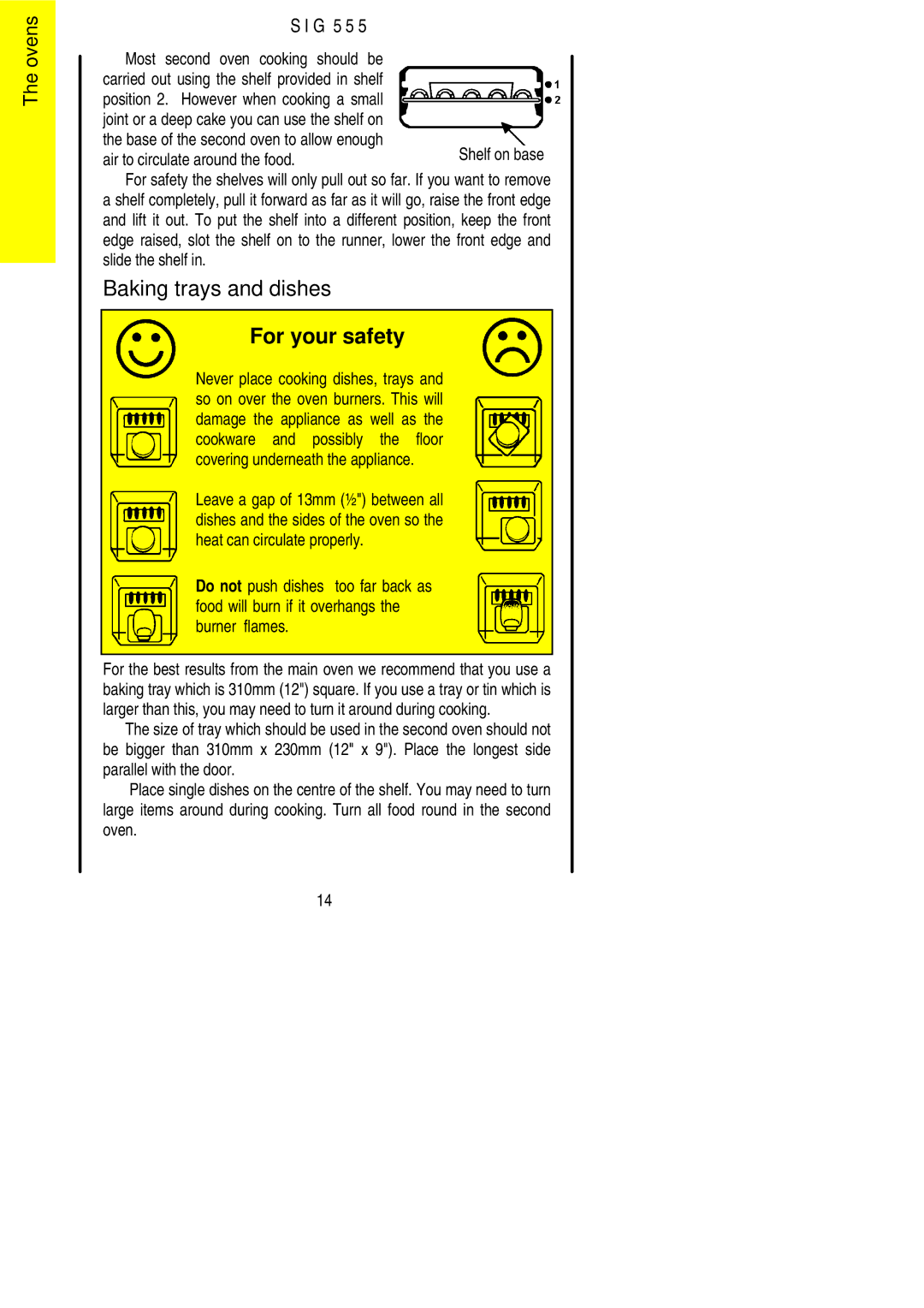 Electrolux SIG 555 installation instructions Baking trays and dishes, For your safety 