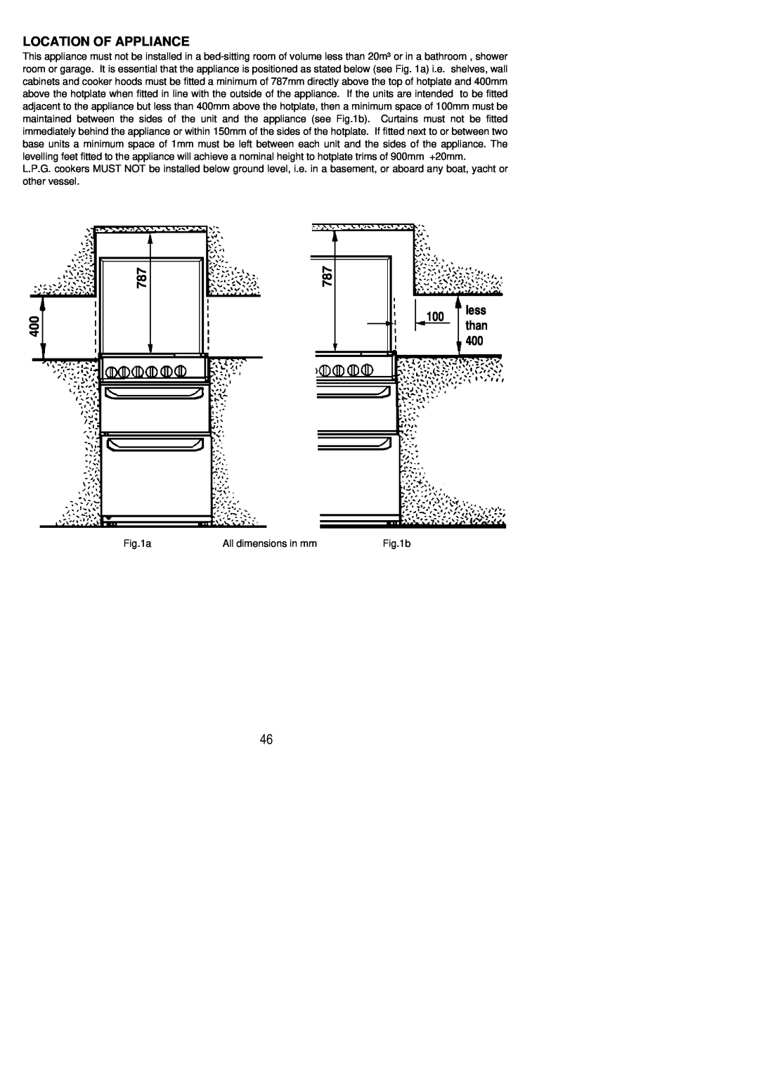 Electrolux SIG 556 installation instructions Location Of Appliance, less than 400, All dimensions in mm, b 