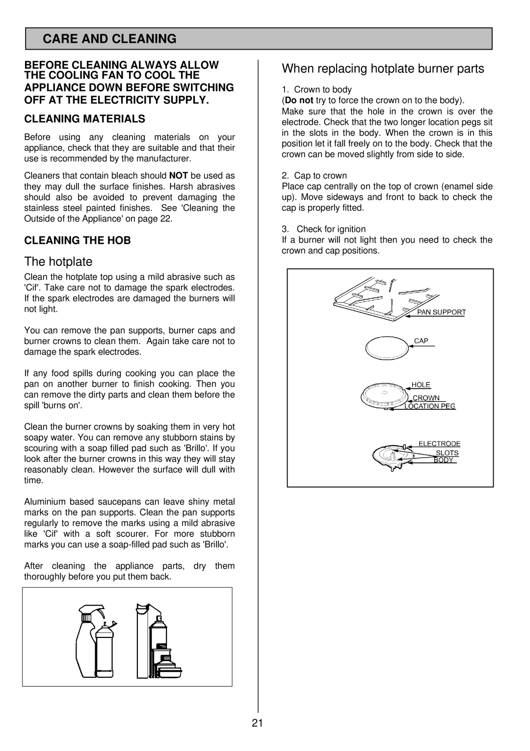 Electrolux SIM 533 installation instructions Care and Cleaning 