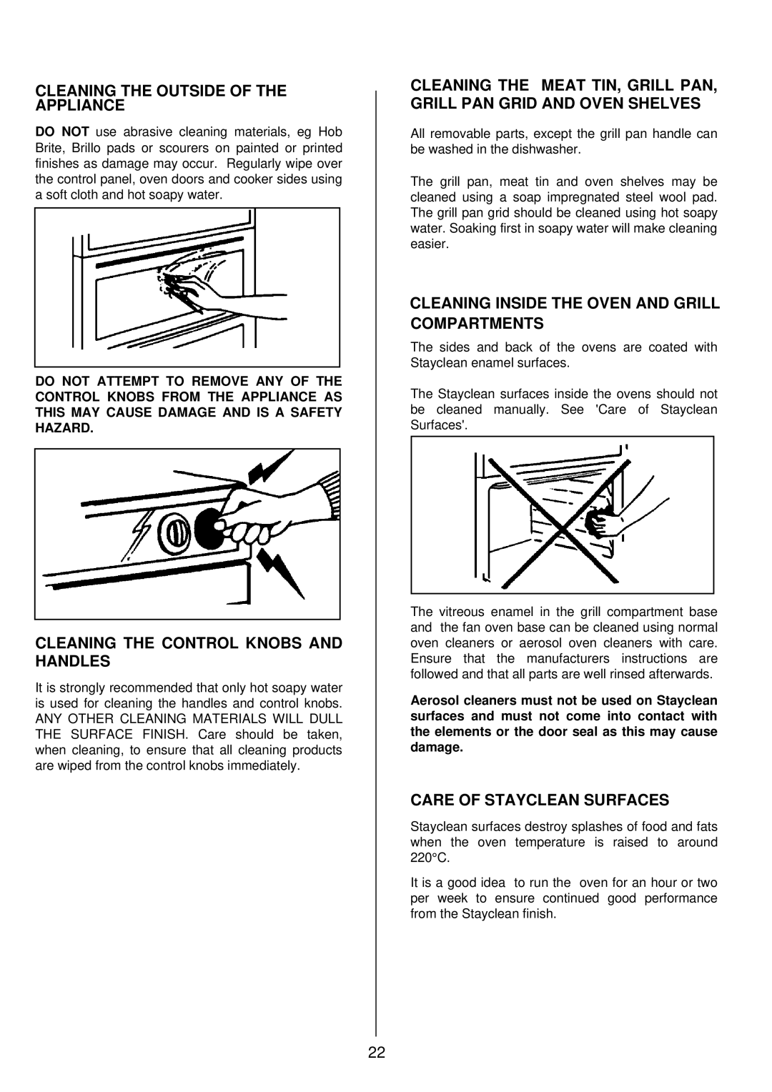 Electrolux SIM 533 installation instructions Cleaning the Outside of the Appliance, Cleaning the Control Knobs and Handles 