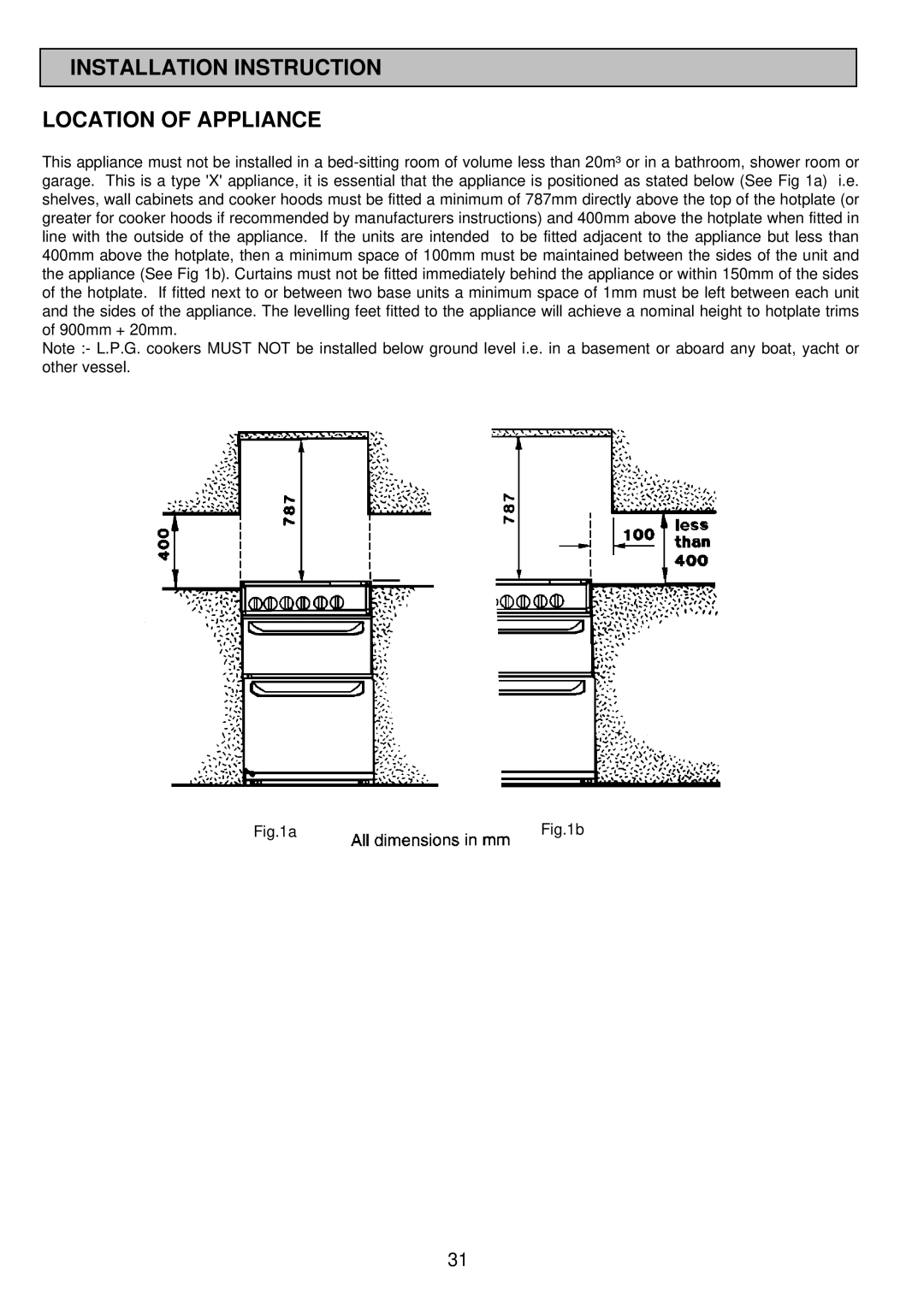 Electrolux SIM 533 installation instructions Installation Instruction Location of Appliance 