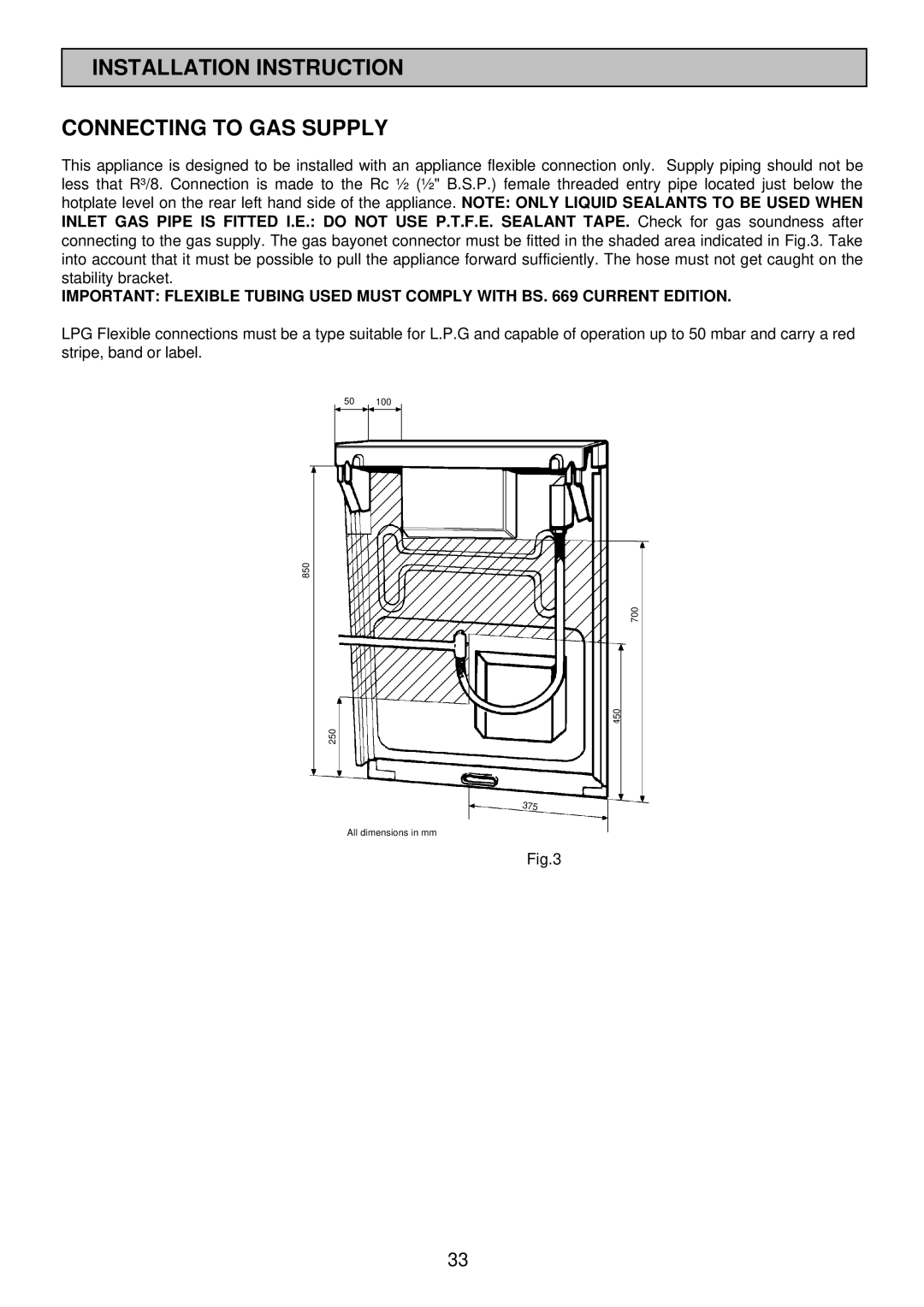 Electrolux SIM 533 installation instructions Installation Instruction Connecting to GAS Supply 