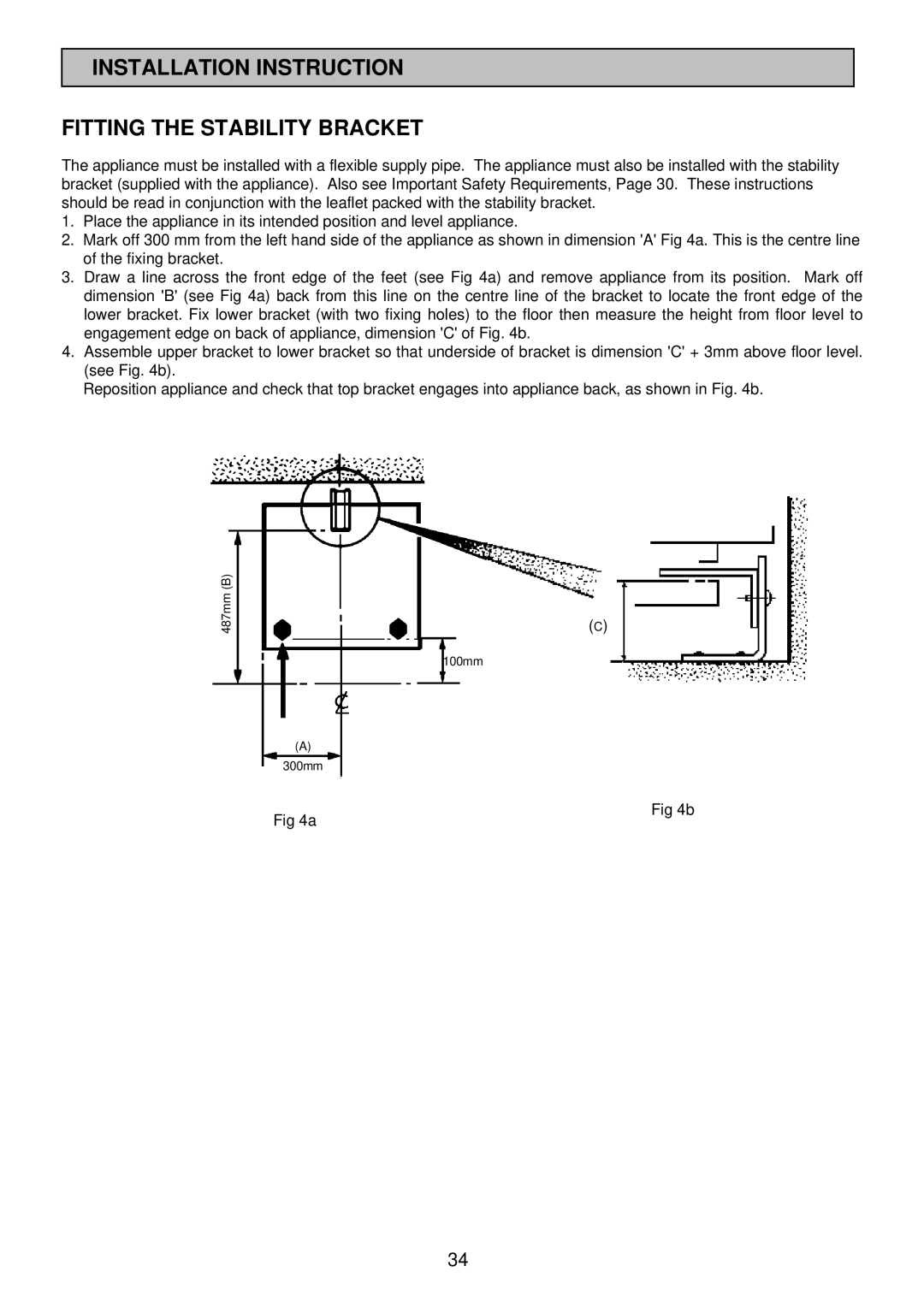 Electrolux SIM 533 installation instructions Installation Instruction Fitting the Stability Bracket 