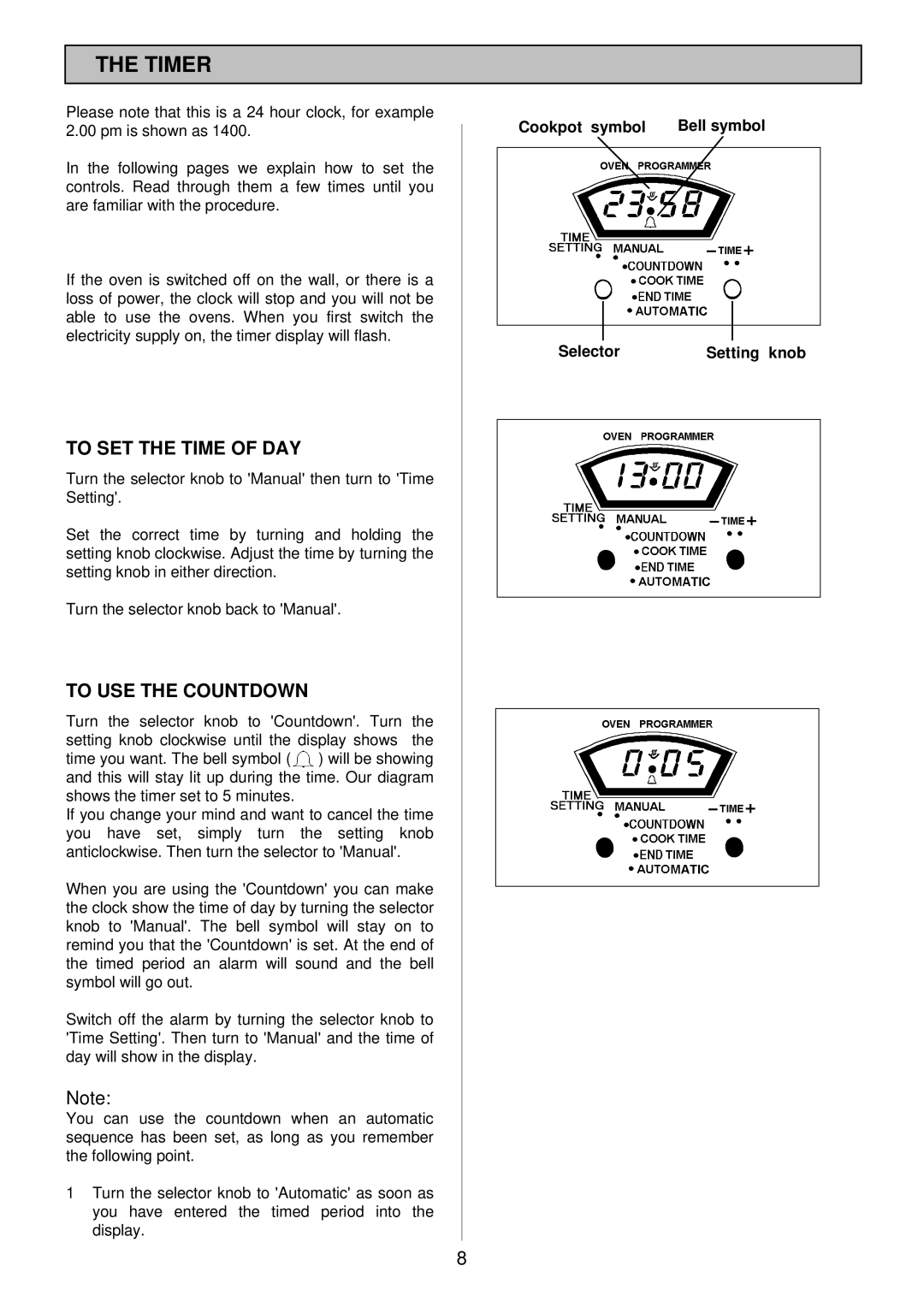 Electrolux SIM 533 installation instructions Timer, To SET the Time of DAY, To USE the Countdown 