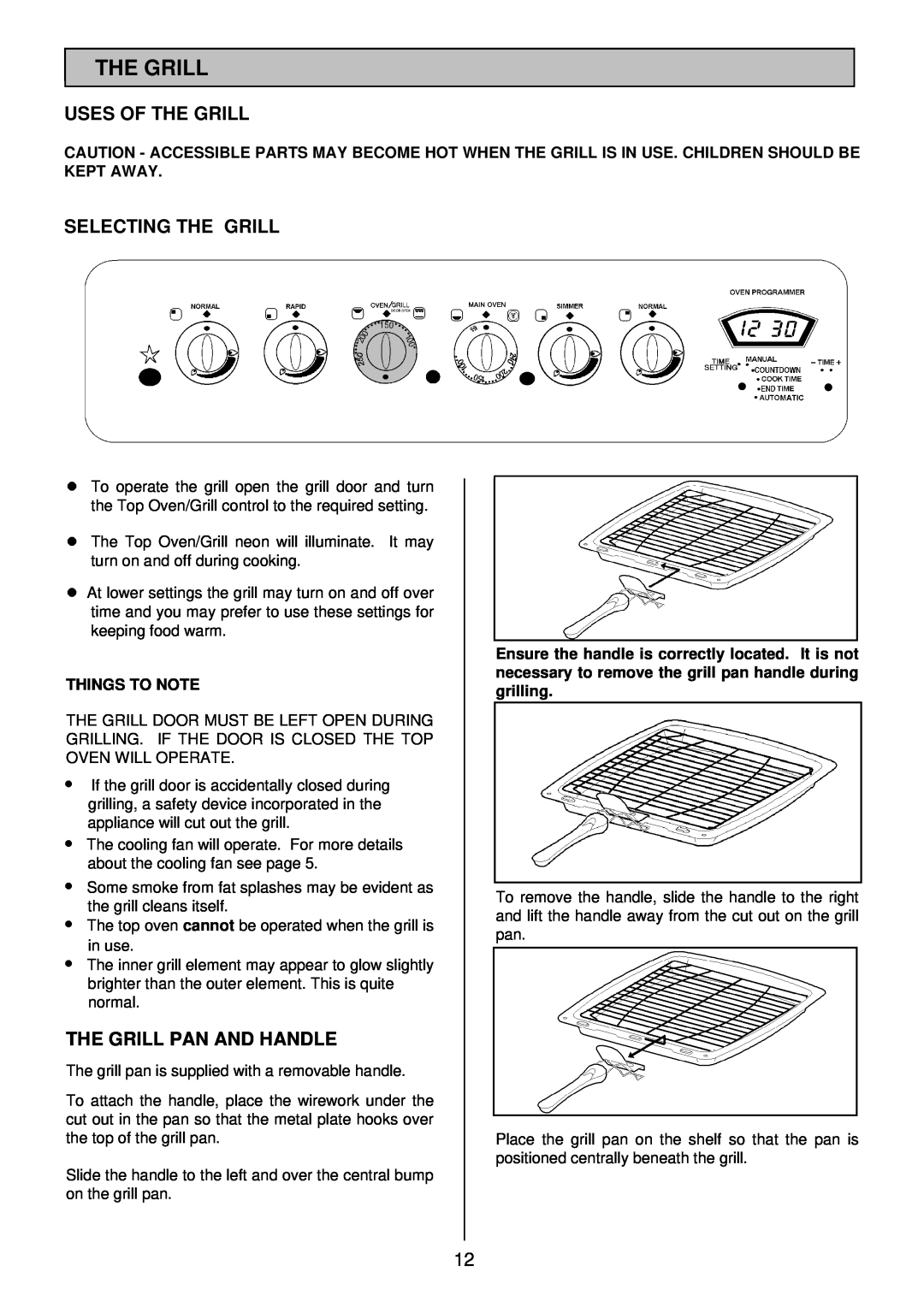Electrolux SIM 533 installation instructions Uses Of The Grill, Selecting The Grill, The Grill Pan And Handle 