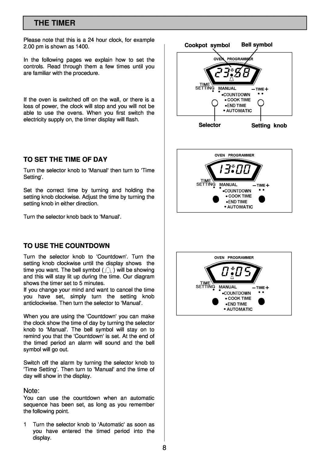 Electrolux SIM 533 installation instructions The Timer, To Set The Time Of Day, To Use The Countdown 