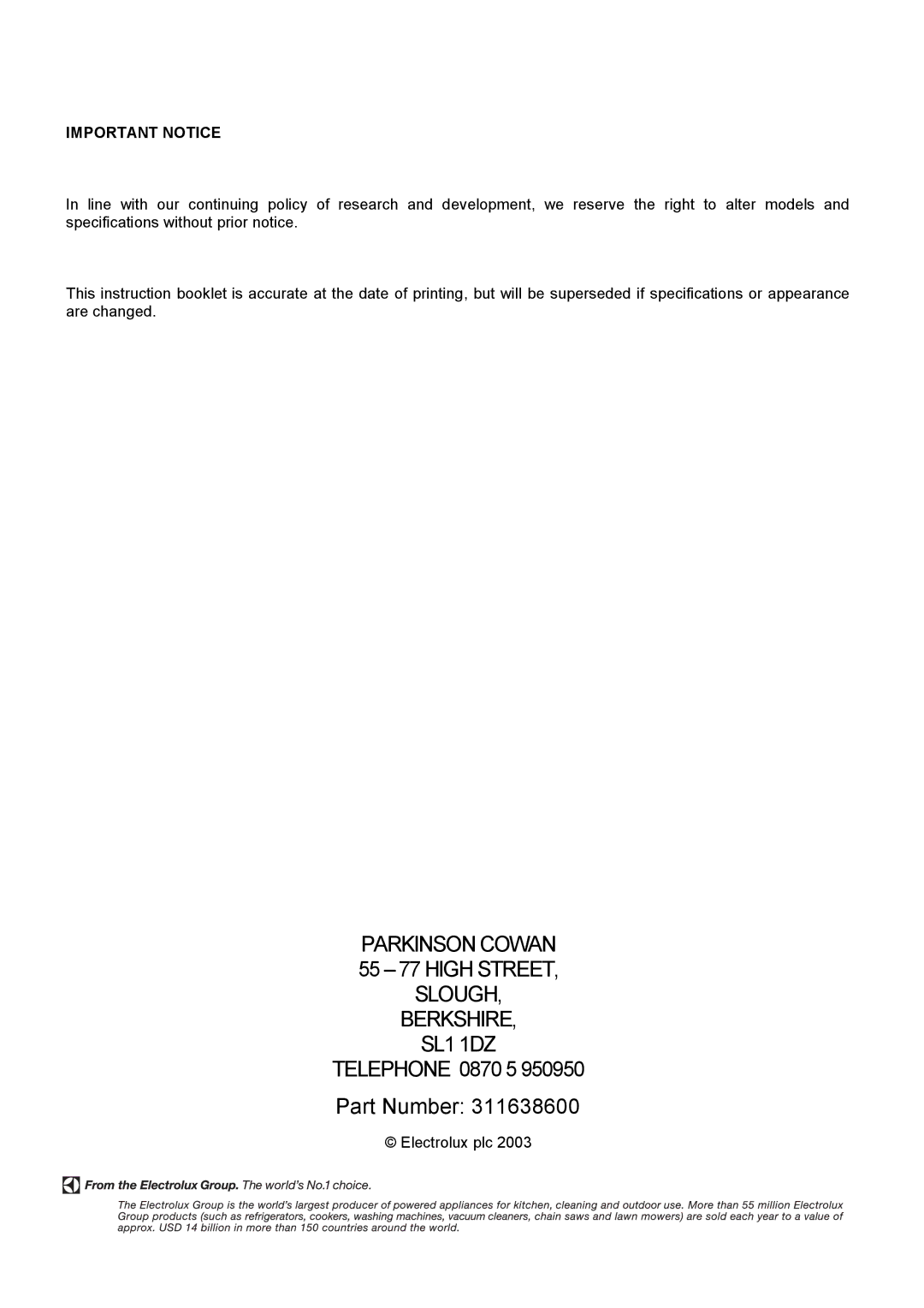 Electrolux SIM 554 installation instructions Parkinson Cowan 