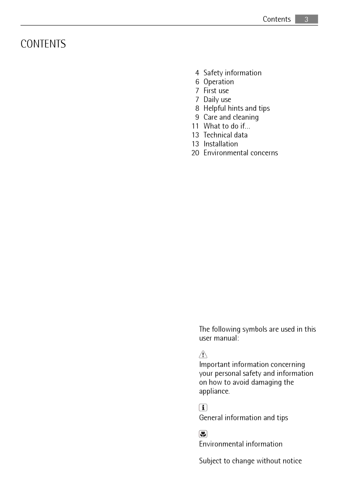 Electrolux SKS61240S0, SKS31240S0 user manual Contents 