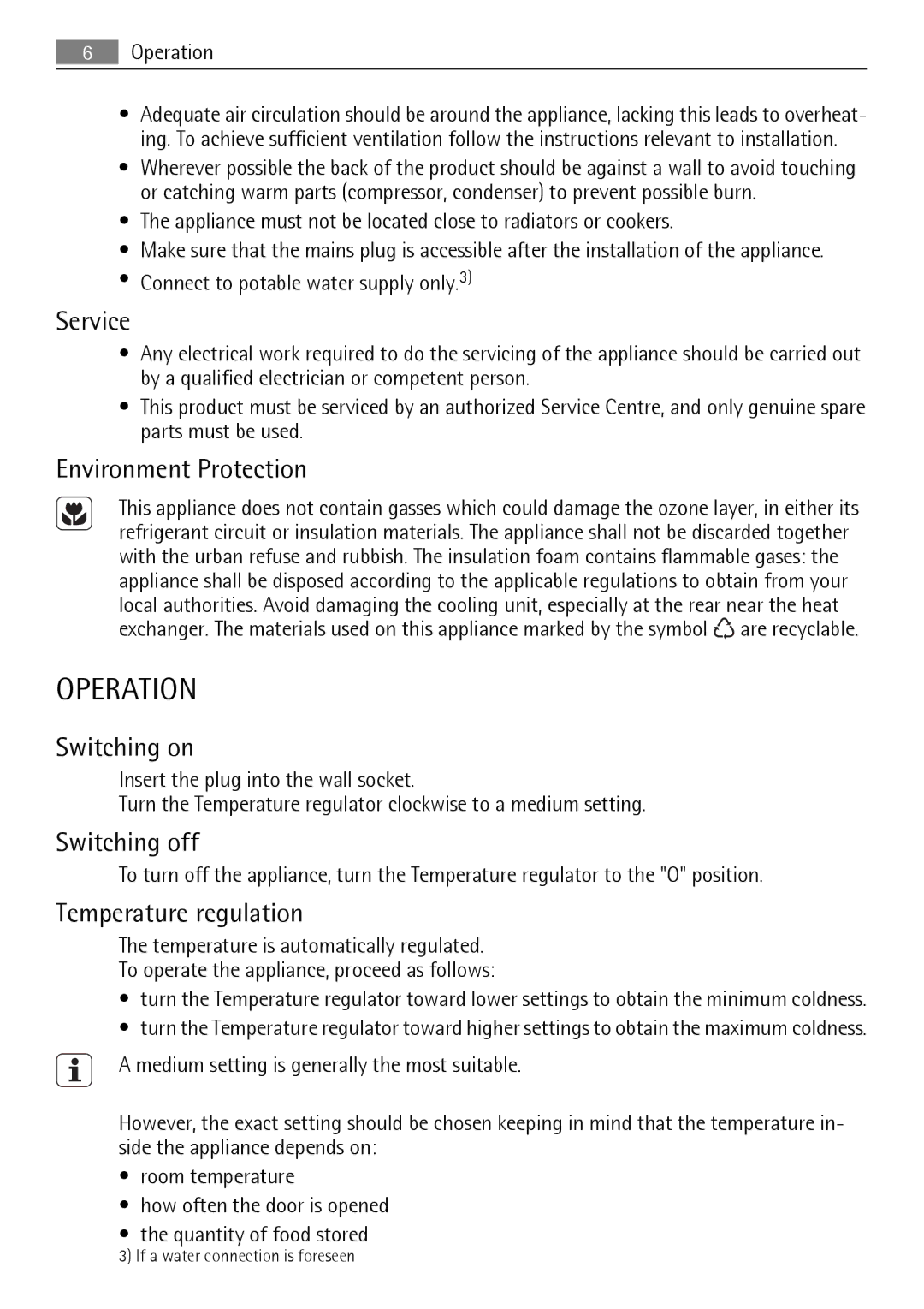 Electrolux SKS31240S0, SKS61240S0 user manual Operation 