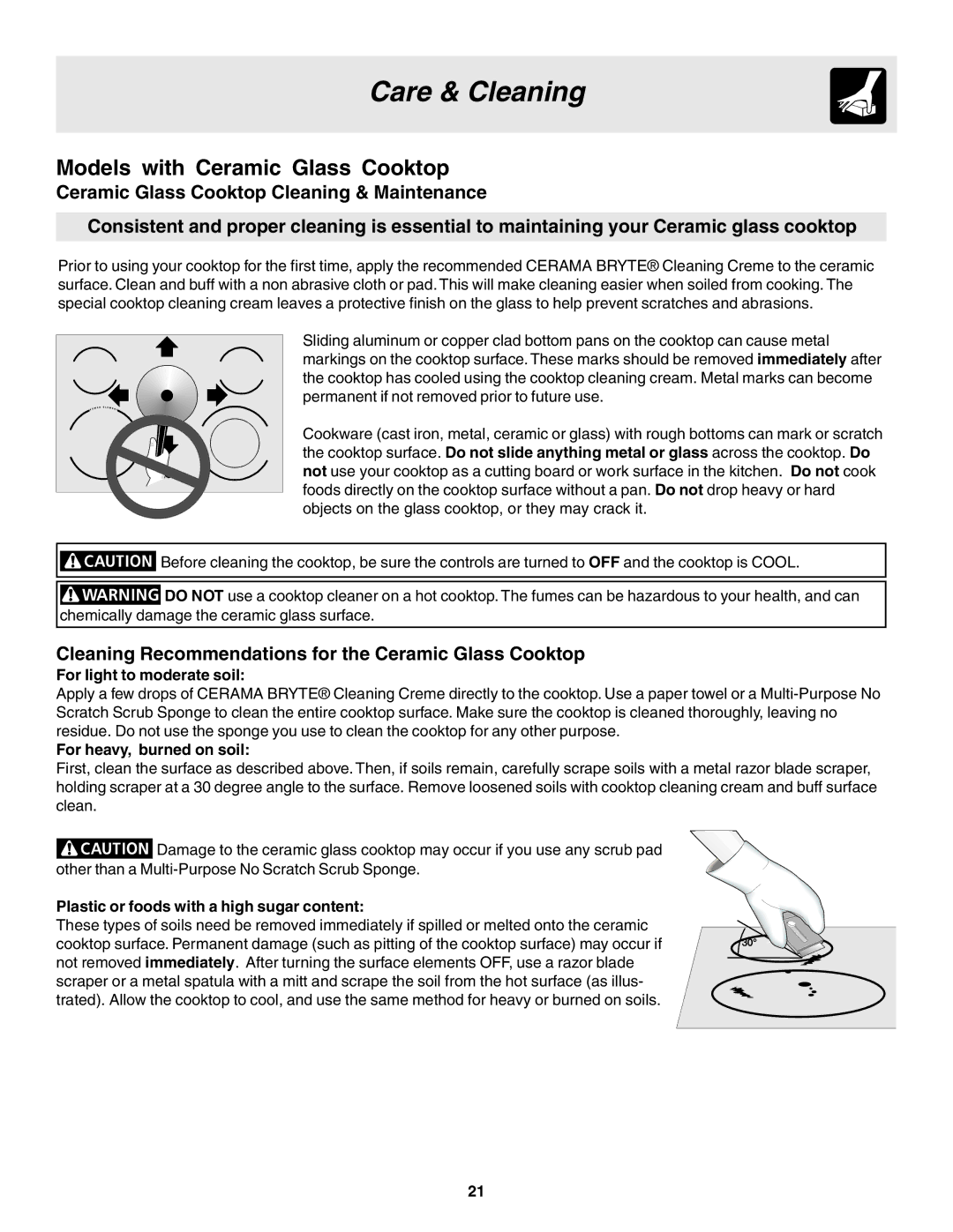 Electrolux Drop-in, Slide-in manual Cleaning Recommendations for the Ceramic Glass Cooktop, For light to moderate soil 