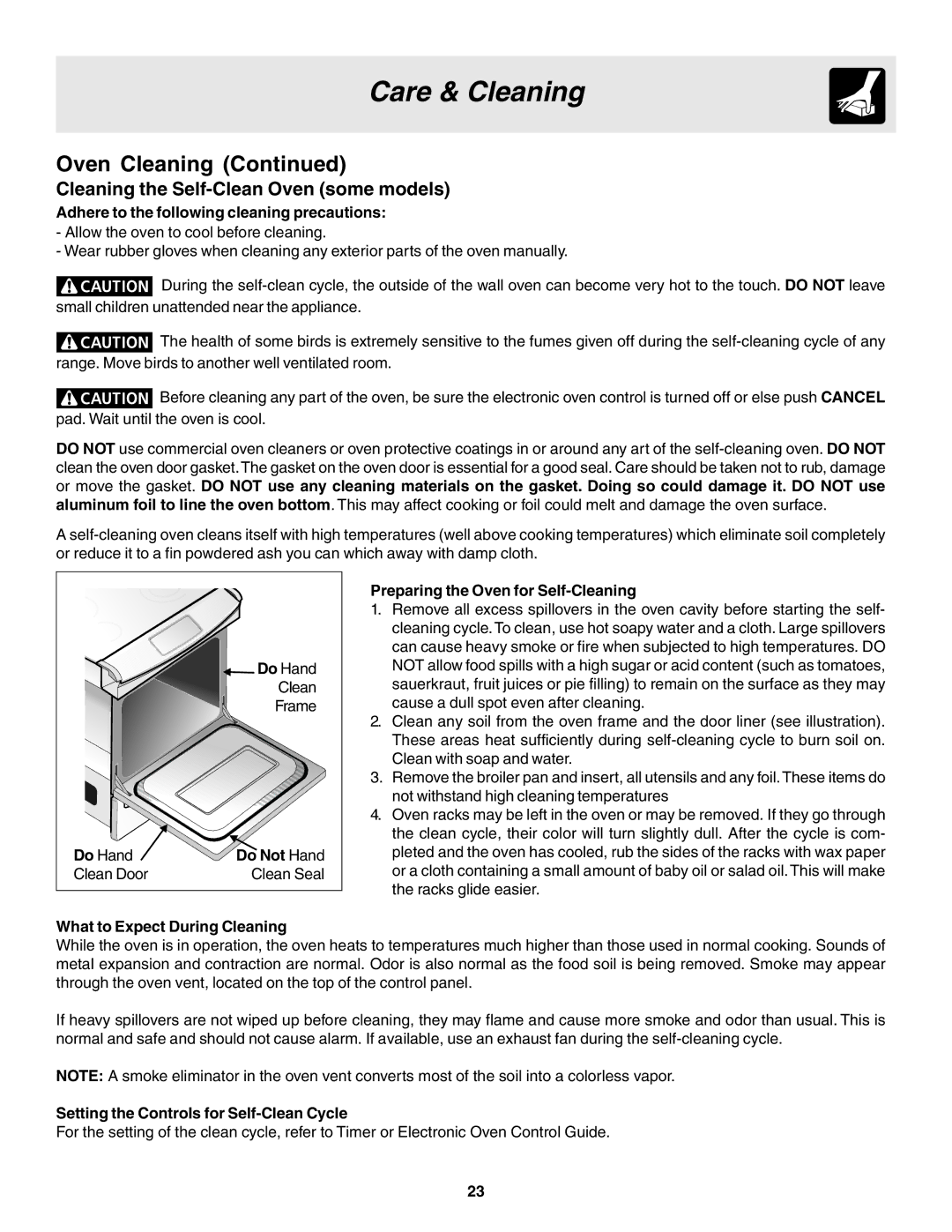 Electrolux Drop-in, Slide-in manual Cleaning the Self-Clean Oven some models 