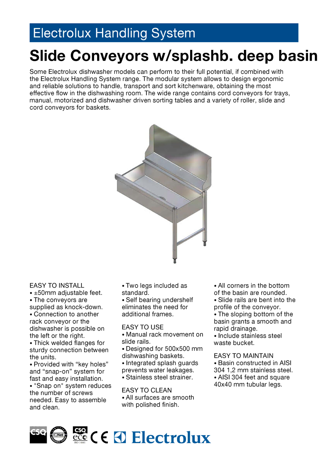 Electrolux SS-6 manual Easy to Install, Easy to USE, Easy to Clean, Easy to Maintain 