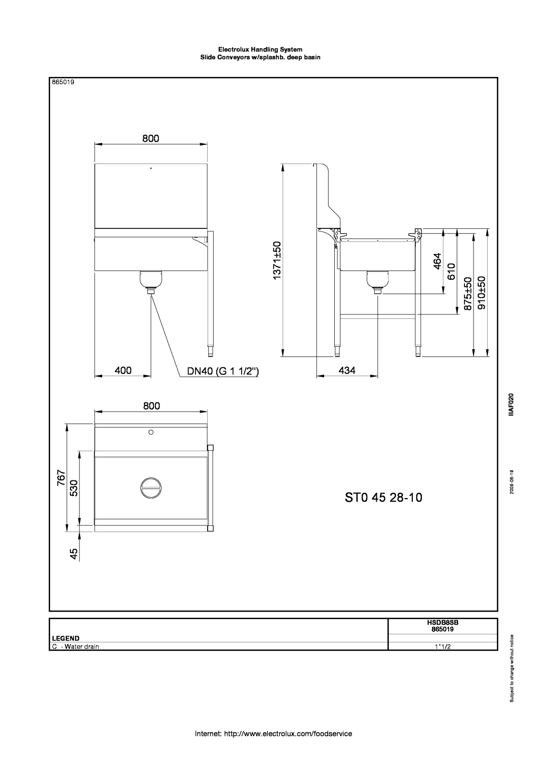 Electrolux SS-6 manual ST0 45, 865019, C - Water drain 