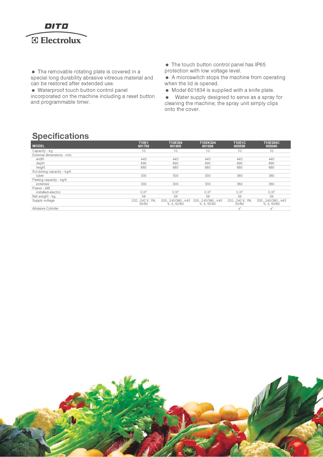 Electrolux T10E1C, T10EK324, T10E324C, 601792, 601834, 601805, 603340, 603339 manual Specifications, Model 