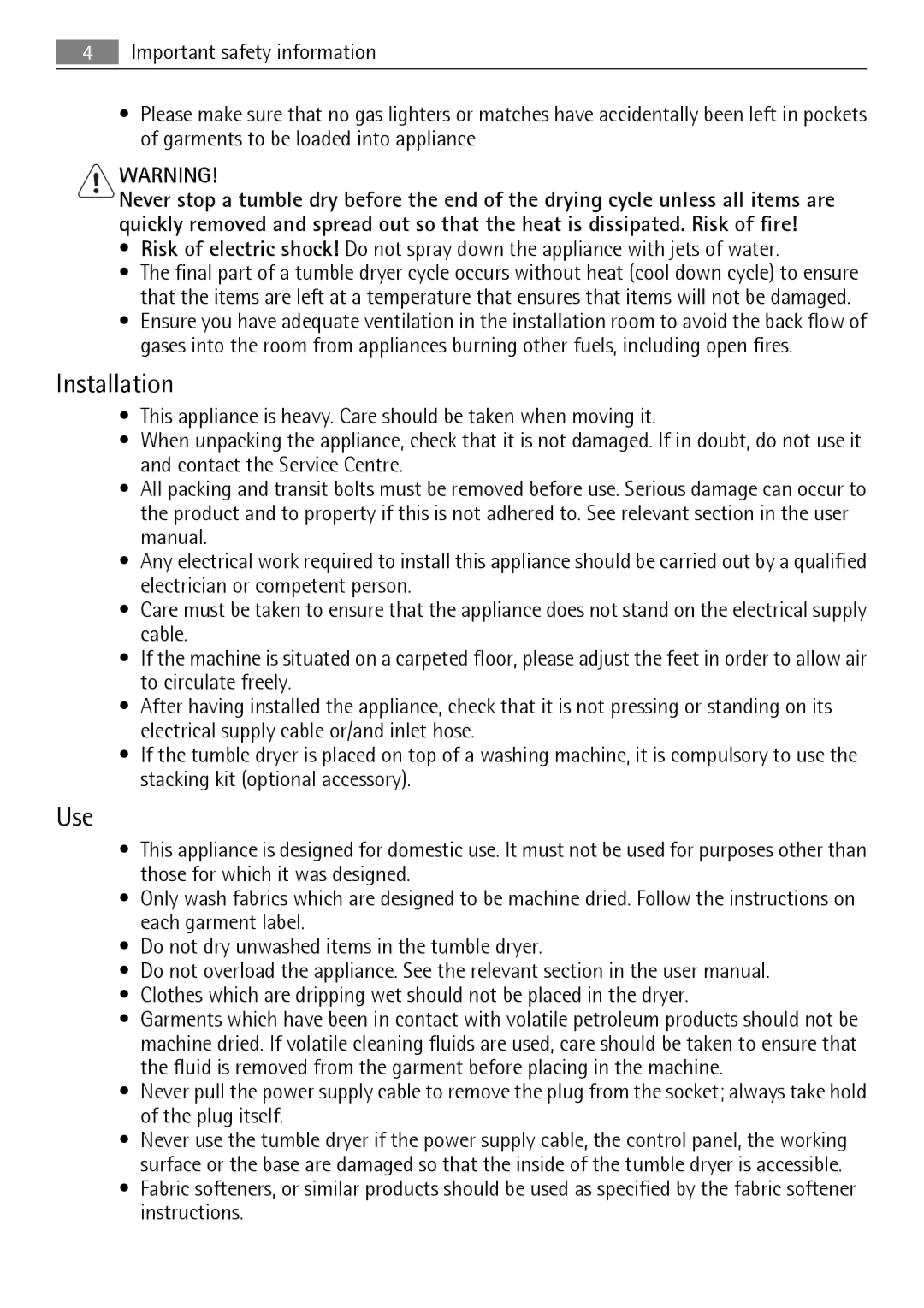 Electrolux T35850 user manual Installation, Use 