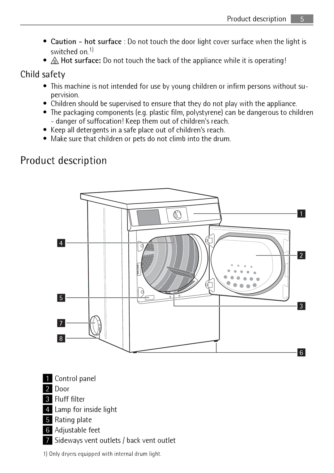 Electrolux T35850 user manual Product description, Child safety 